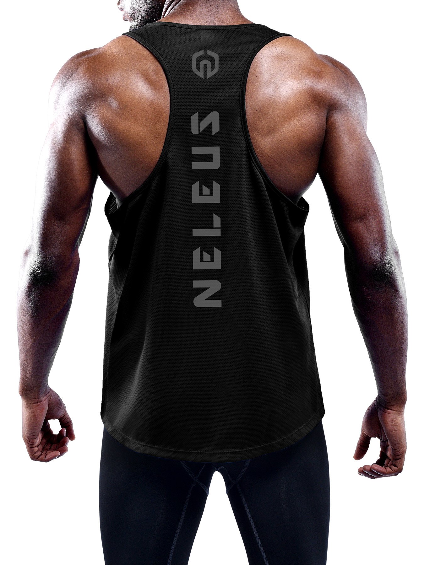 NELEUS Men's 3 Pack Moisture Wicking Y-Back Muscle Tank Tops - Gym Workout, Running & Athletic Performance Shirts for Men