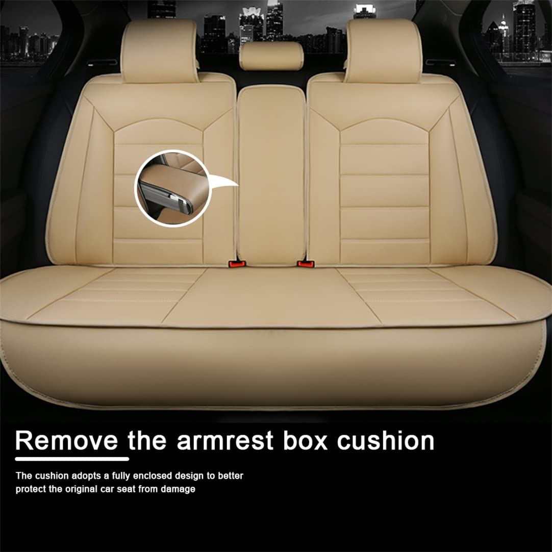 Tiida Car Seat Covers Full Set 5PCS - Soft Waterproof PU Leather Front & Rear Seat Protectors for Nissan Tiida (Beige) | Perfect for Daily Commute, Road Trips & Family Protection