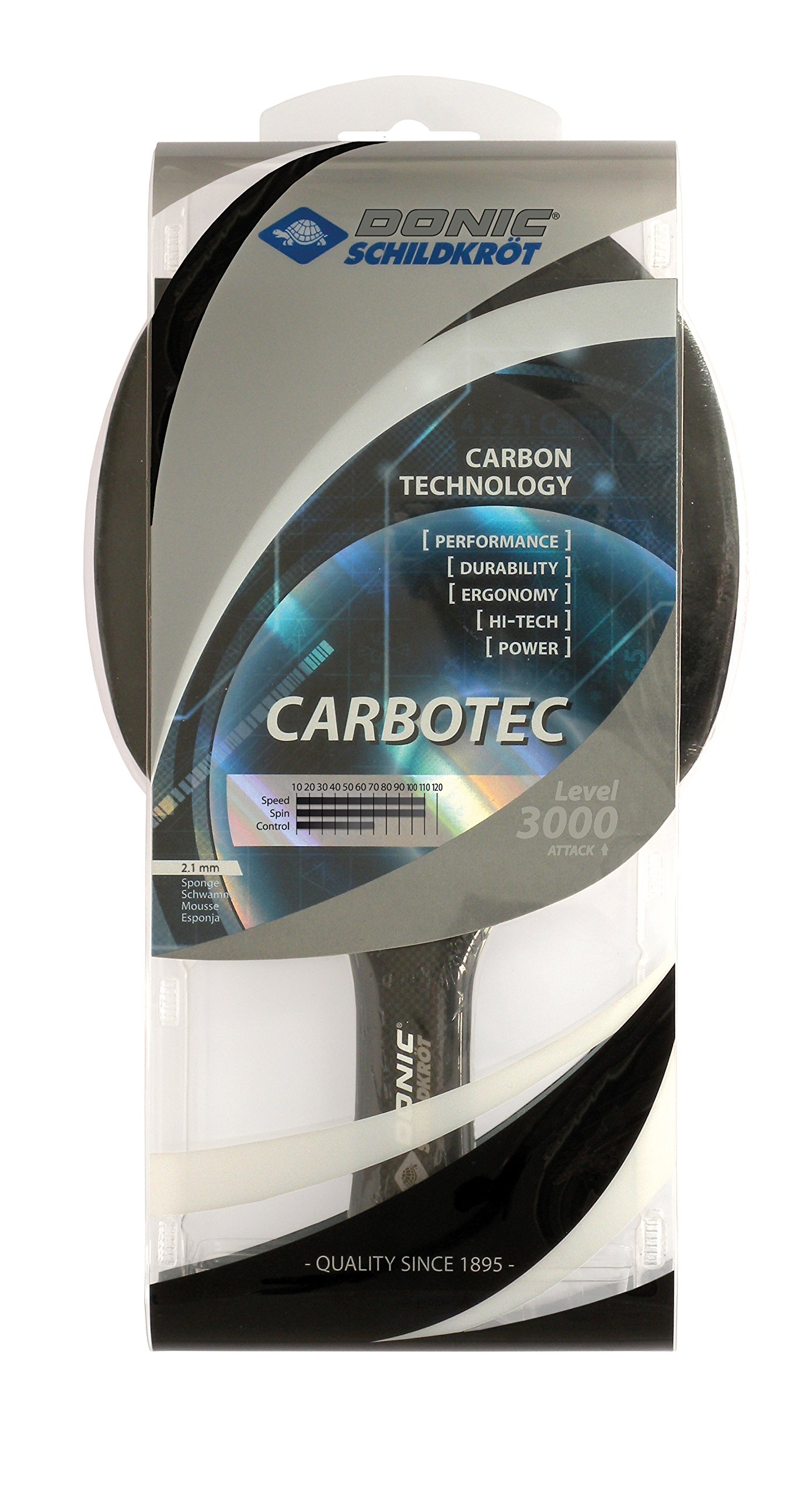 CarboTec 3000 Professional Table Tennis Racket - 50% Carbon Fiber Blade with Concave Handle & 2.1mm Sponge - ITTF Approved (Model 758214) for Tournament Play & Training