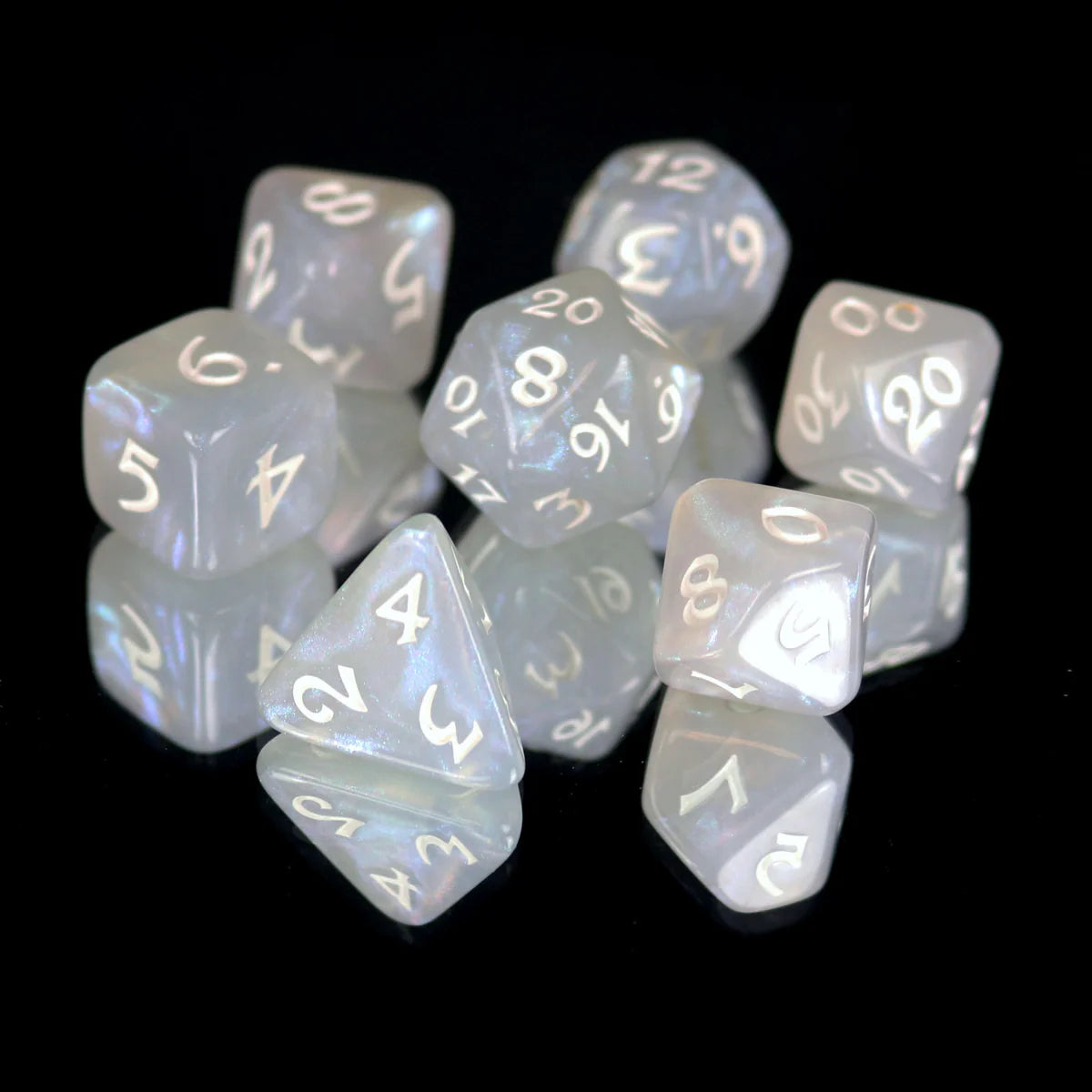 Elessia Kybr 7-Piece RPG Dice Set with White Peace Symbol - Perfect for Dungeons & Dragons, Pathfinder, and Tabletop Gaming