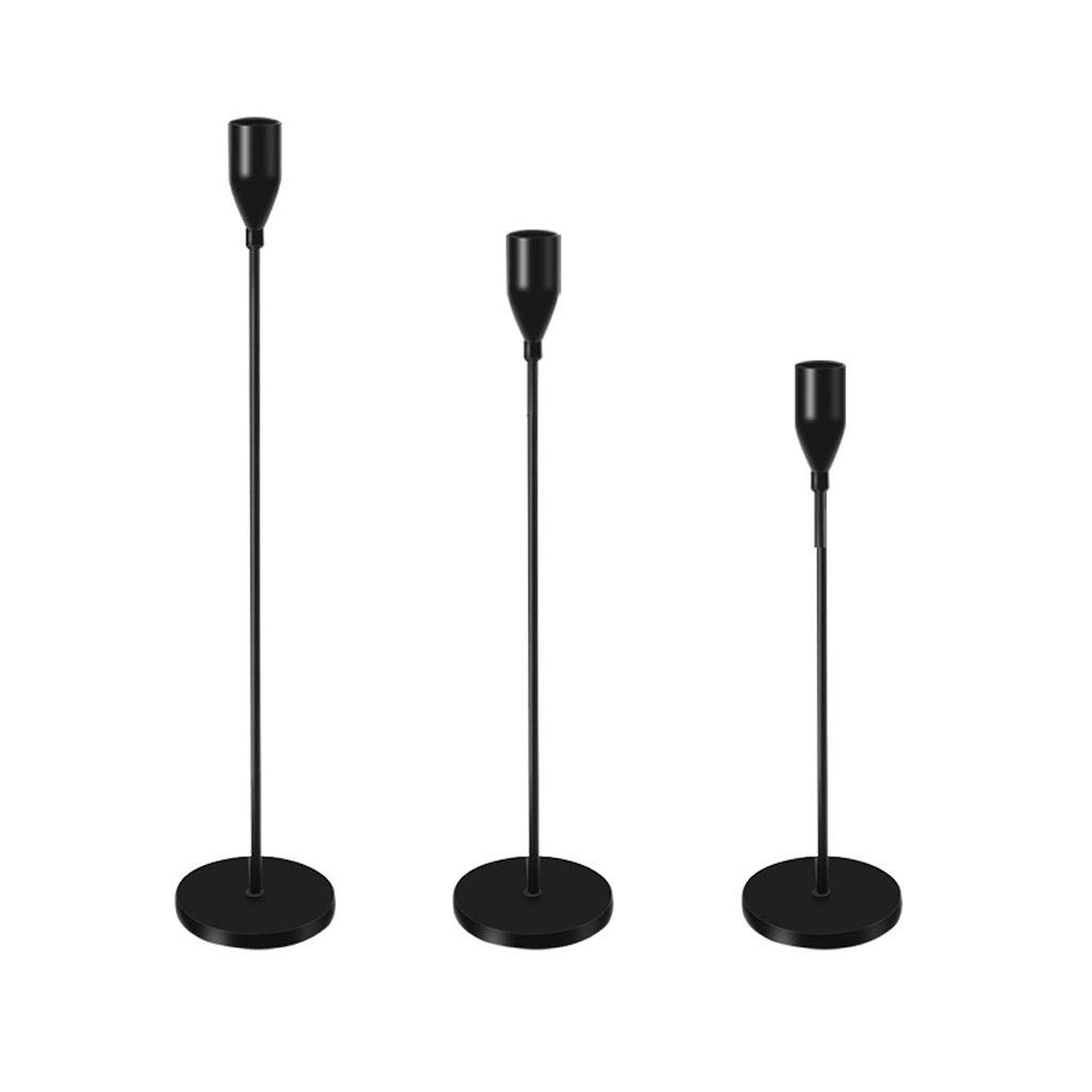 Luxury Metal Candle Holders Set of 3 - European Style Wedding Candlesticks, Elegant Christmas Table Decor for Home, Party & Romantic Dinner (Black)