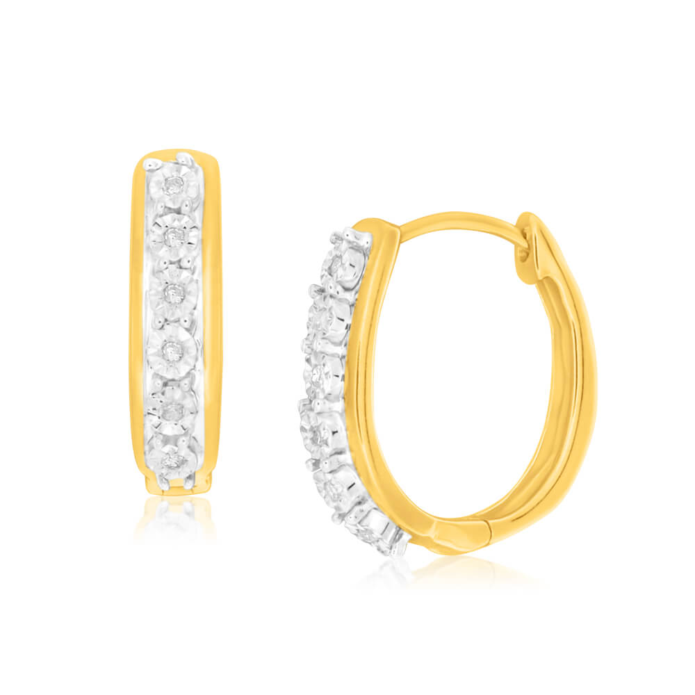 9ct Yellow Gold Diamond Hoop Earrings for Women - Elegant Dainty Huggie Hoops - Perfect for Everyday Wear, Date Nights & Special Occasions