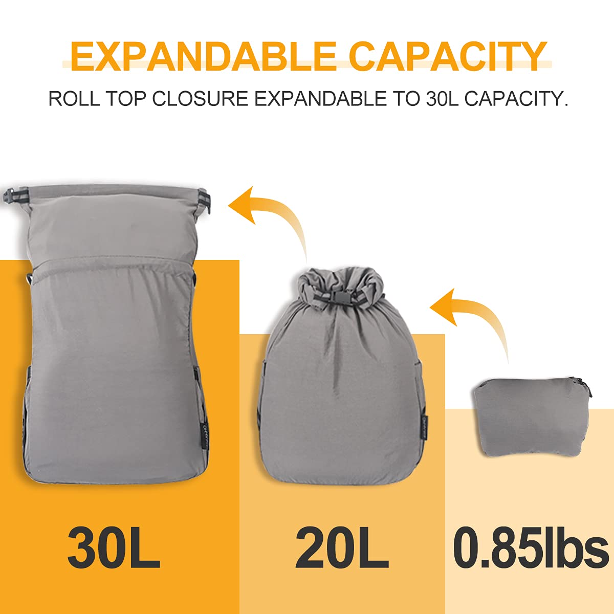 Waterproof Drawstring Backpack - 30L Expandable Anti-Theft Gym Bag with Secure Zipper Pockets - Lightweight Sports Sack for Men, Women & Kids - Perfect for Workout, Beach, School, Hiking & Travel Accessories (Gray)