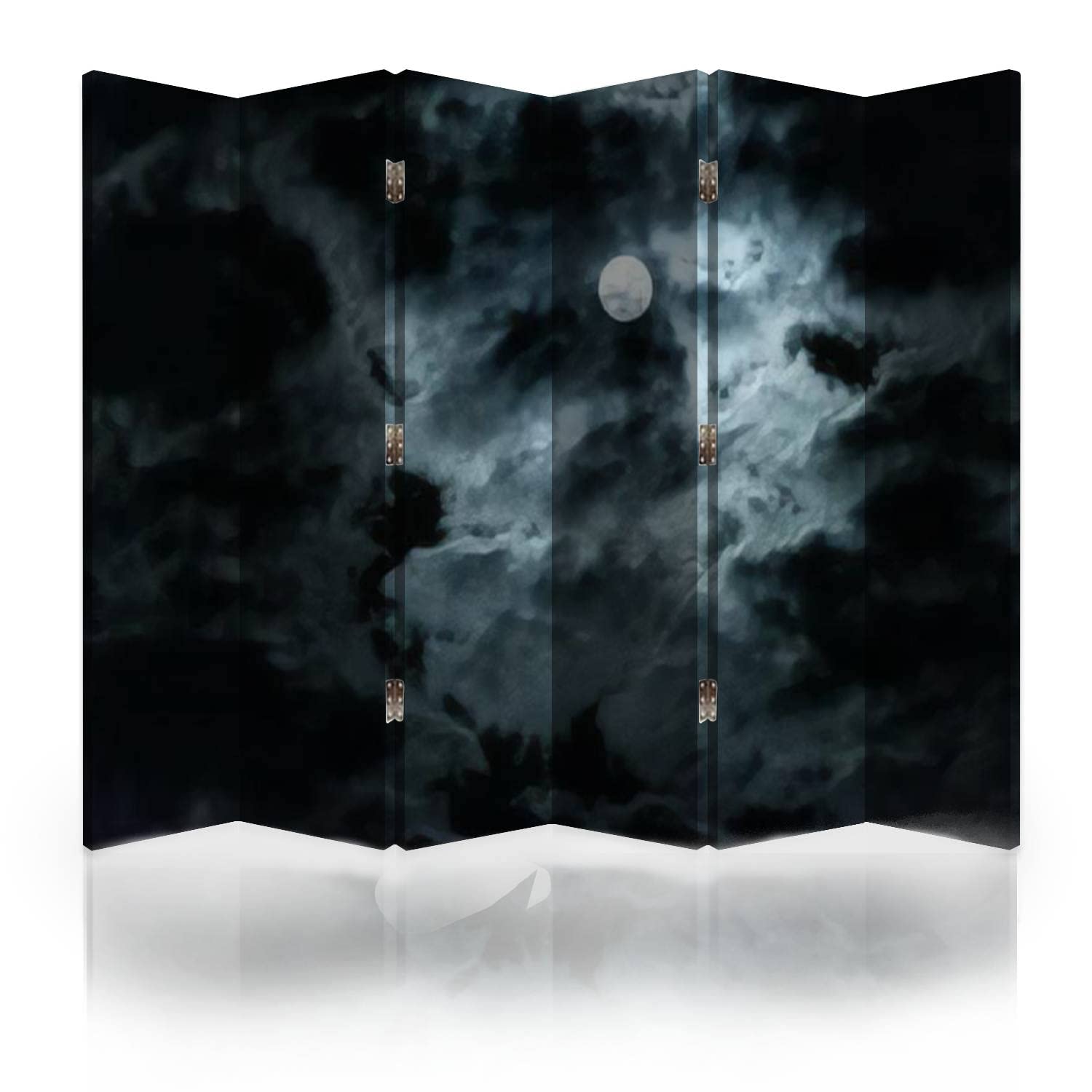 6-Panel Gothic Horror Night Sky Canvas Room Divider with Full Moon - Folding Privacy Partition Screen for Bedroom, Office & Event Spaces