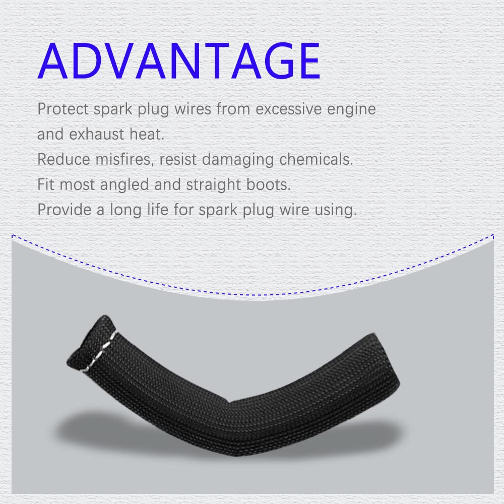8Pcs High-Temperature Spark Plug Wire Boots Heat Shield Protector Sleeve - 1200°F Heat Resistant Cover for Car & Truck Engines - 6 Inch Black Insulator Sleeve for Improved Performance & Durability - Ideal for Racing, Off-Roading & High-Performance Vehicles