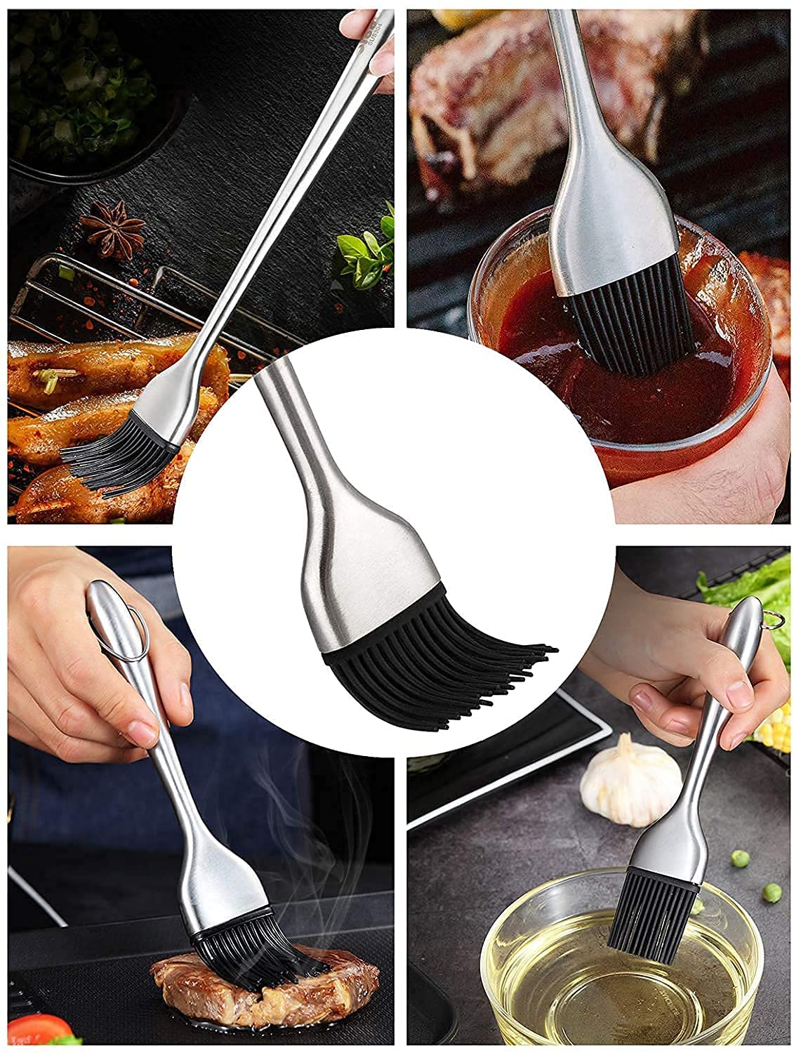Premium Stainless Steel Basting Brush for Grilling, BBQ, Baking & Cooking - 9 Inch Heat-Resistant Pastry & Oil Brush - Dishwasher Safe Kitchen Tool for Marinating, Basting & Glazing - Perfect for Outdoor Grilling & Home Baking (Black, Pack of 1)