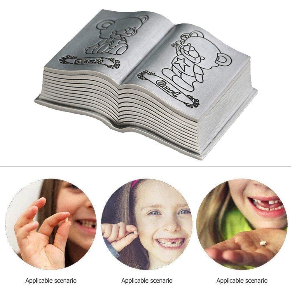 Personalized Engraved Bear Book-Shaped First Tooth Keepsake Box - Alloy Baby Teeth Storage Container for Kids | Perfect Baby Shower Gift & Childhood Memory Preservation