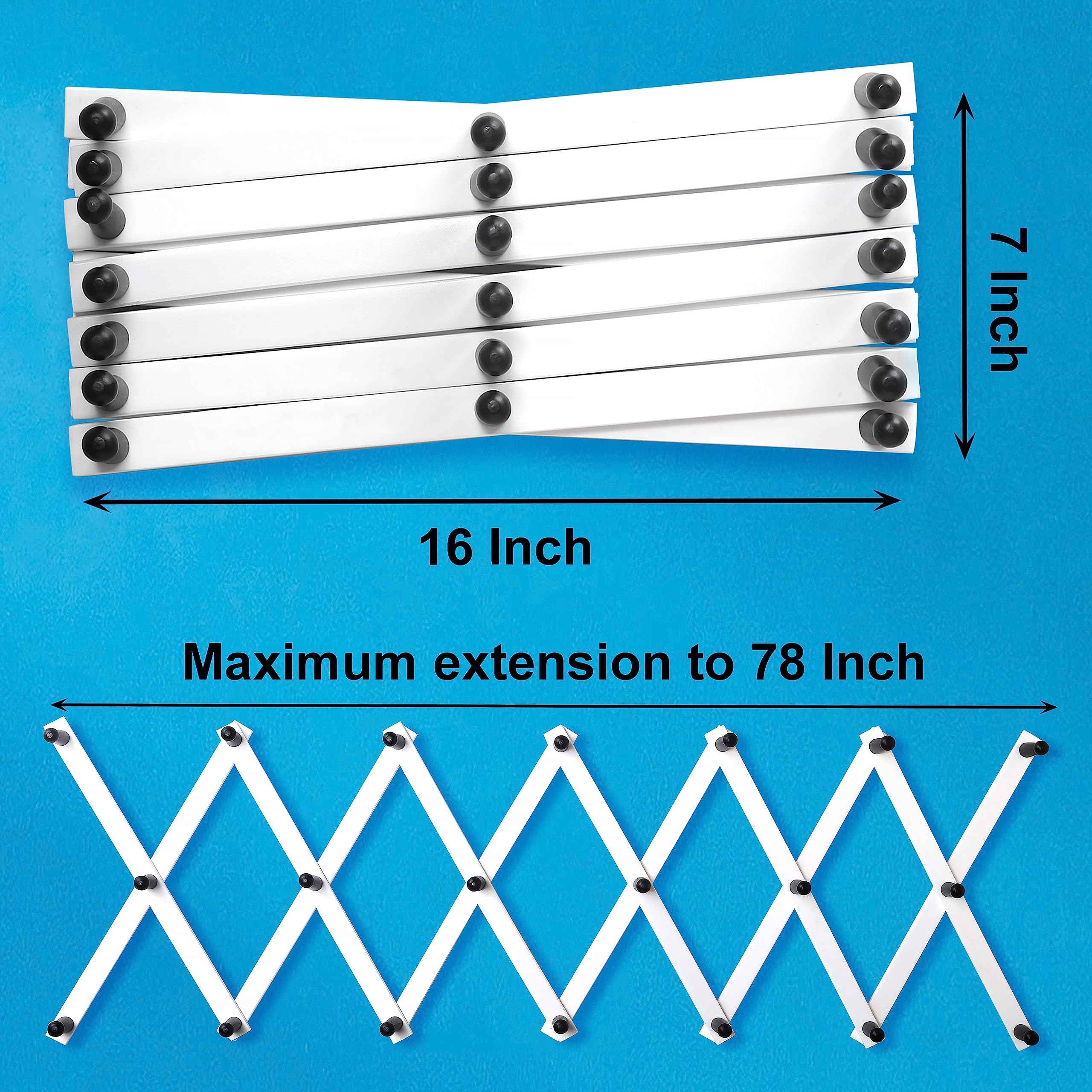 SKOLOO 20-Peg Expandable Wall Mounted Coat Rack - Solid Wood Modern Accordion Hanger for Hats, Jackets & Accessories - Black & White Finish - Perfect for Entryway, Bedroom & Closet Organization
