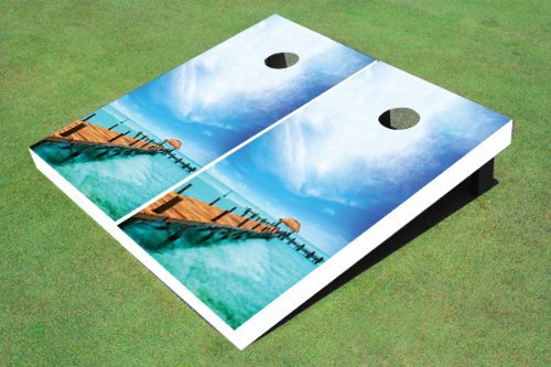 Premium American Tailgate Fishing Dock Custom Cornhole Boards Set - Perfect for Backyard BBQs, Parties, and Outdoor Games - Heavy Duty Wooden Cornhole Game with Carrying Handles