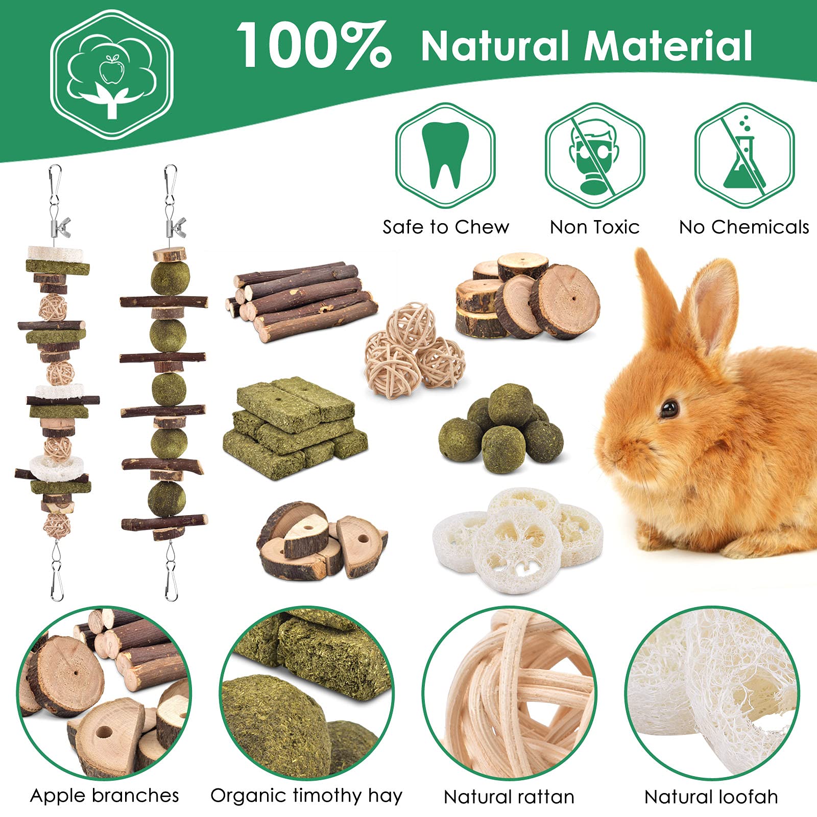 KATUMO 68-Piece Rabbit Chew Toys Kit - Natural Wooden DIY Small Animal Teeth Grinding Toys for Rabbits, Guinea Pigs, Chinchillas, Hamsters, Squirrels & Gerbils - Perfect for Dental Care & Cage Enrichment