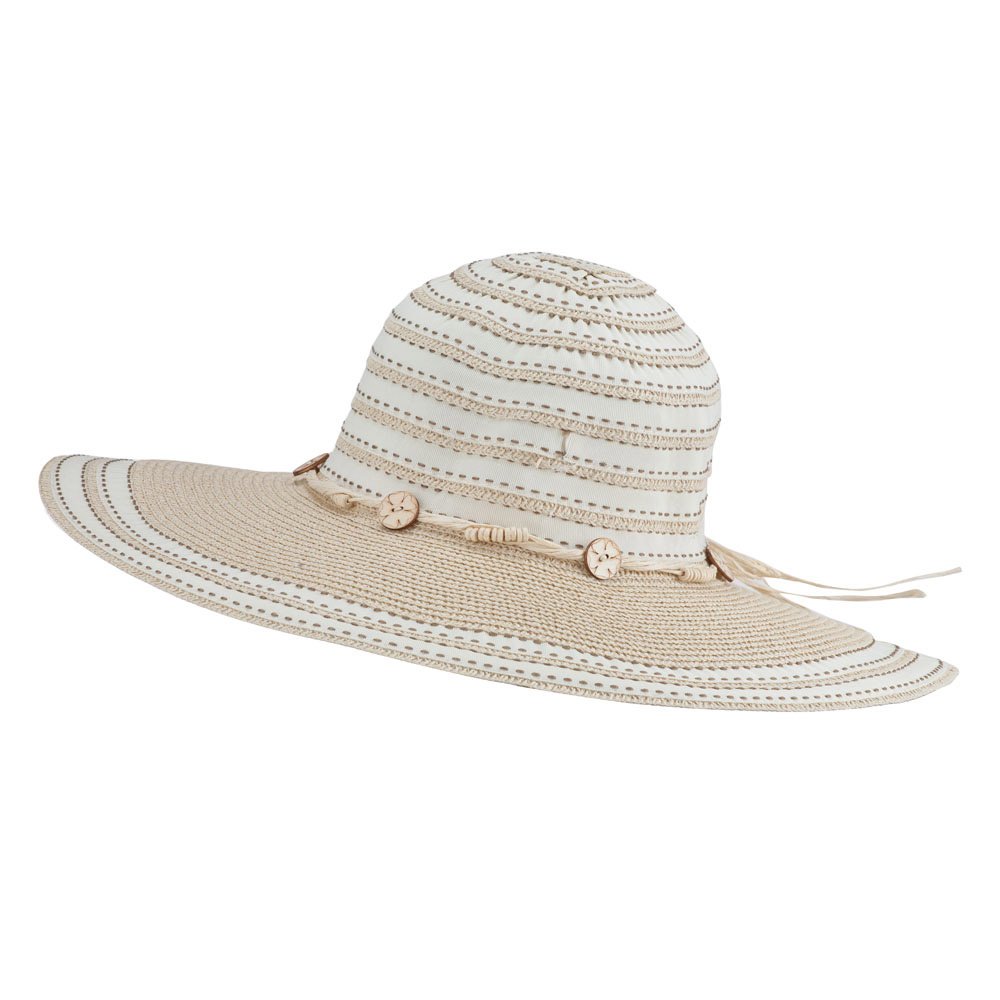 Dash Stitched Paper Braid Sun Hat for Women - Wide Brim Straw Beach Hat for Summer Outdoor, Travel, and Vacation