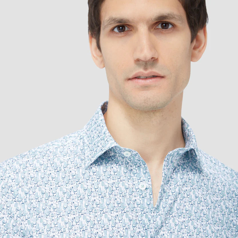 Bugatchi Ooohcotton Miles Men's Short Sleeve Sport Shirt - Breathable Cotton Casual Button Down Shirt for Golf, Travel & Summer Wear - Mint Green