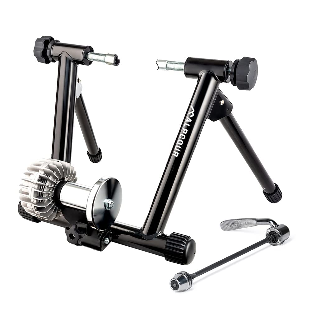 Alpcour Fluid Bike Trainer Stand - Portable Stainless Steel Indoor Cycling Trainer with Fluid Flywheel, Noise Reduction & Progressive Resistance - Dual-Lock System for Road & Mountain Bikes - Perfect for Home Workouts & Indoor Cycling Training