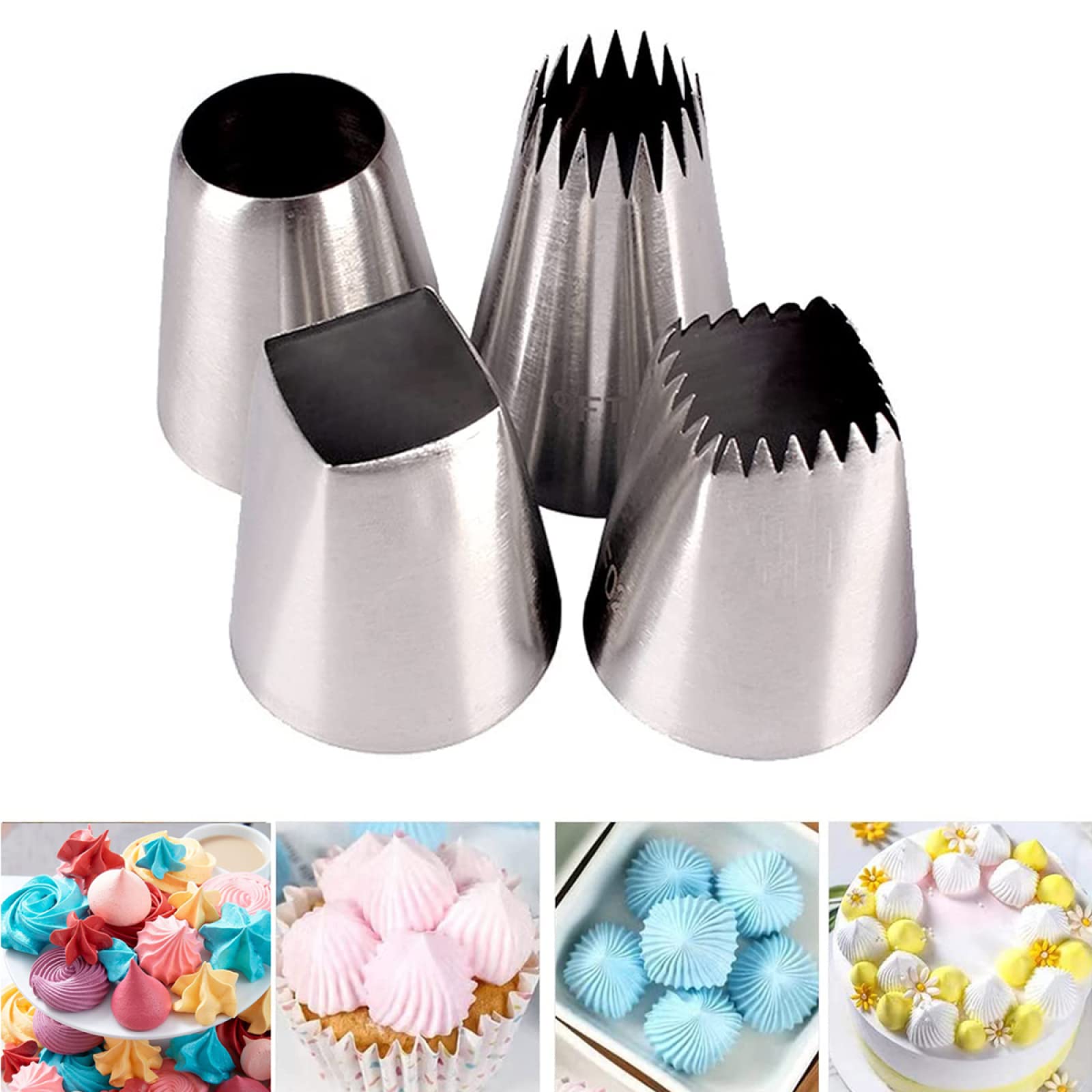 NRRK 4Pcs Stainless Steel Piping Tips Set - Round Frosting Nozzles for Cake Decorating, Cupcakes, Pastry & Fondant | Professional Baking Tools for Home Bakers & Kitchen Decorating
