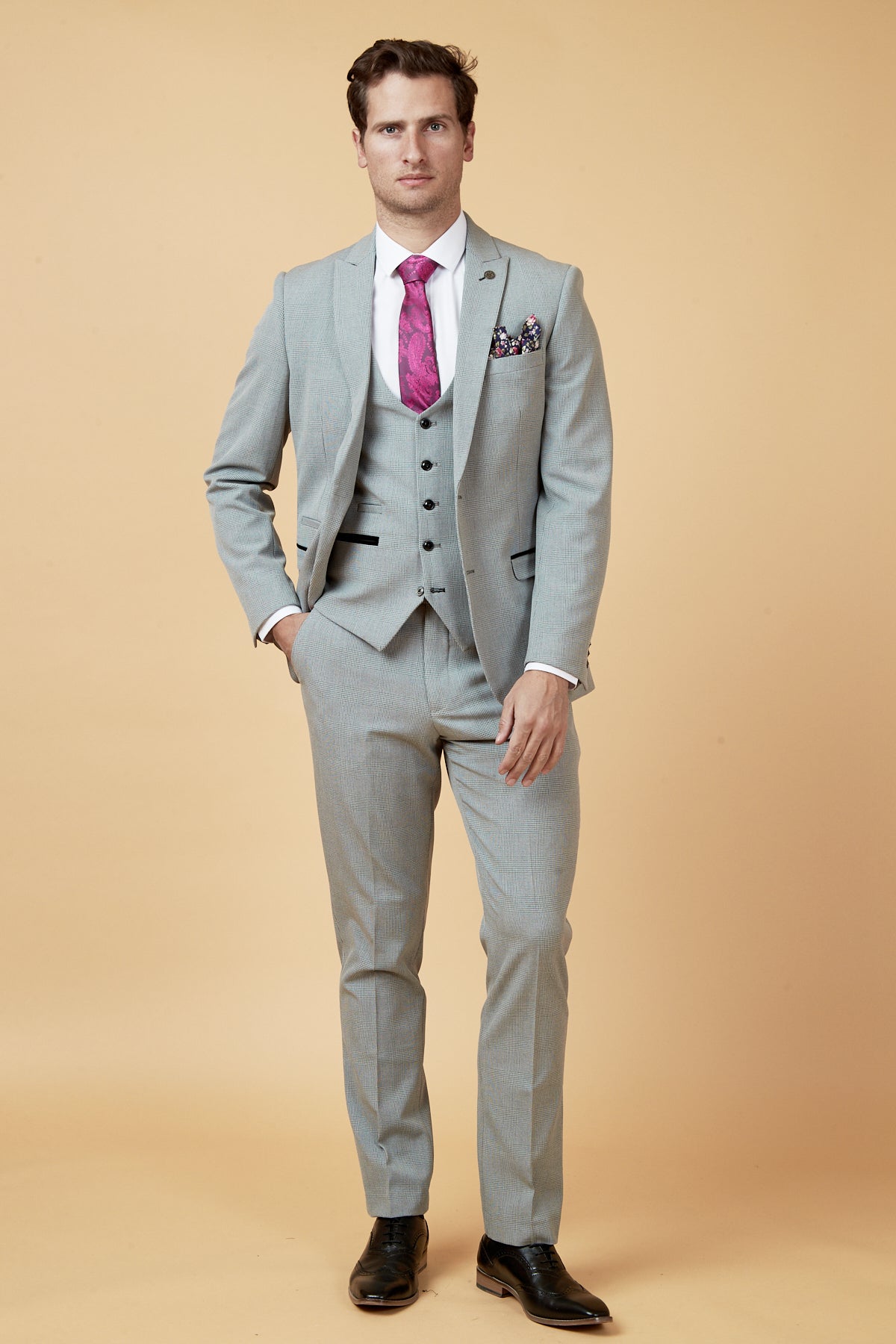 BROMLEY Men's Silver Grey Check Three-Piece Suit | Formal Business Attire | Wedding, Office & Special Occasion Wear