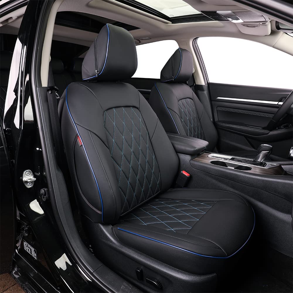 Premium Custom Fit Nissan Sentra Seat Covers for 2020-2025 Models (SV/SR/S) - Full Set Leatherette with Blue Piping - Perfect for Daily Commuting & Road Trips