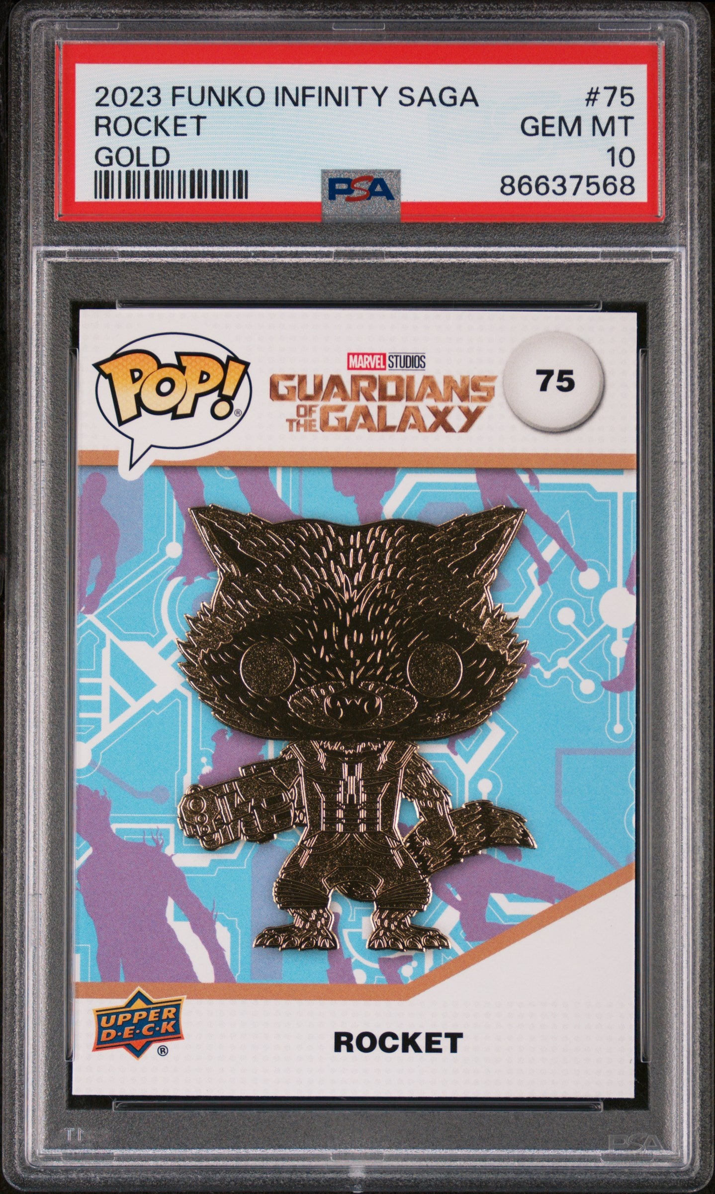 2023 Upper Deck Funko Pop Marvel Rocket Gold #75 PSA 10 Graded Collectible - Perfect for Marvel Fans, Toy Collectors & Display Cases