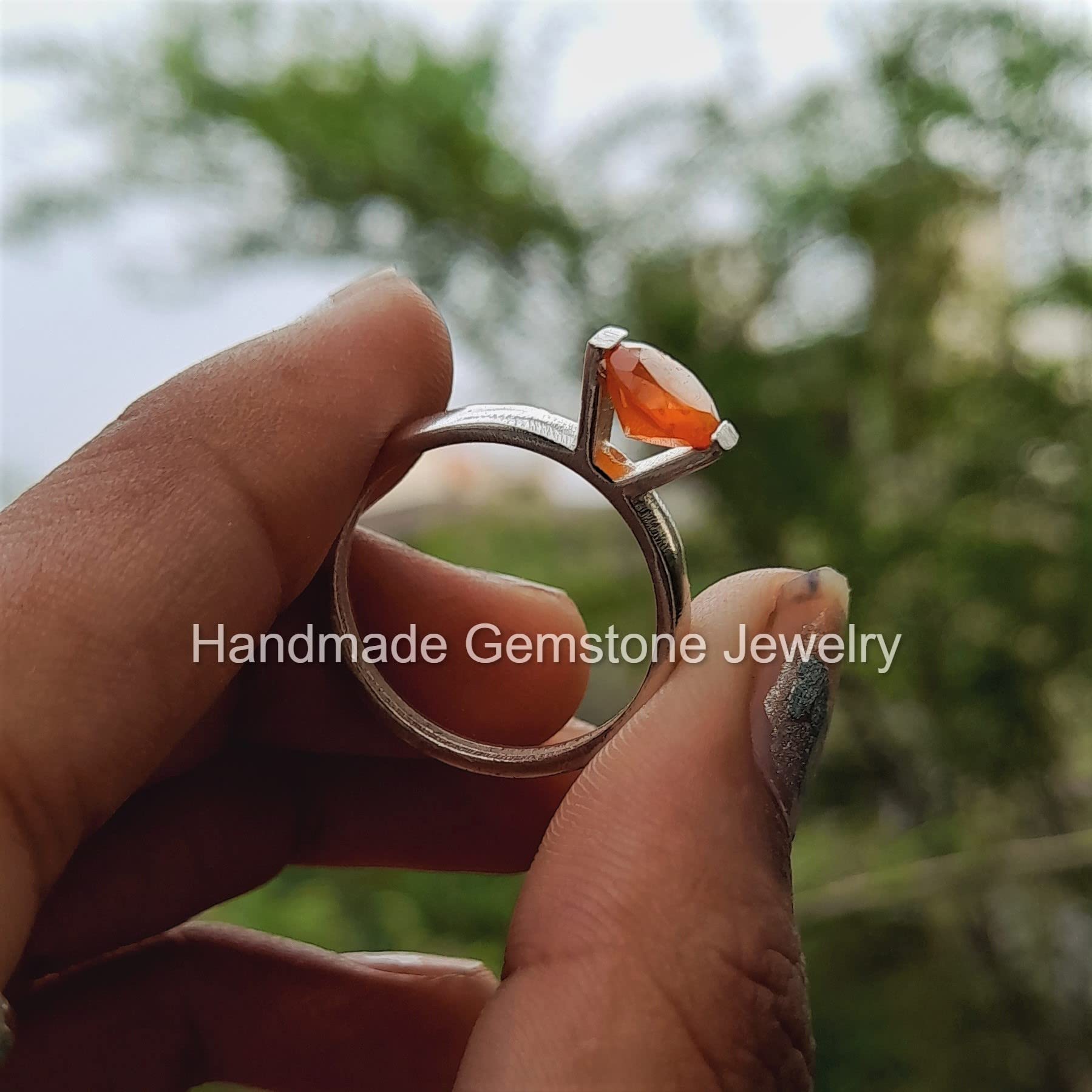 **Handmade Carnelian Engagement Ring - Orange Gemstone Prong Set Boho Jewelry for Women, Wedding, Anniversary & Everyday Wear**