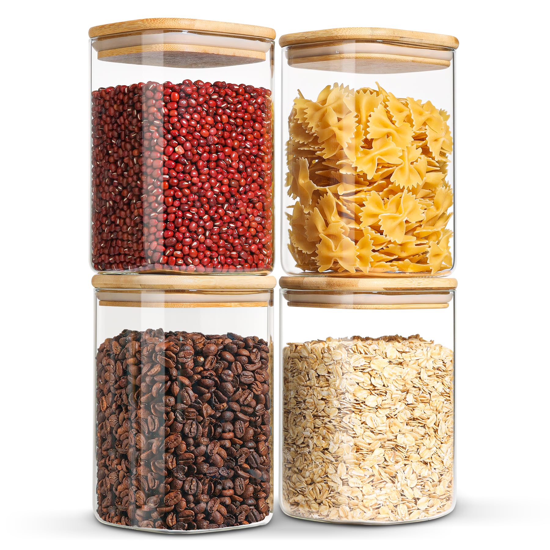 ComSaf 37oz Glass Storage Containers with Airtight Lids - Set of 4 Square Clear Food Jars for Pantry Organization - Perfect for Storing Cookies, Flour, Cereal, Rice, Sugar, Tea, Coffee Beans & Spices - Ideal for Kitchen, Baking & Meal Prep