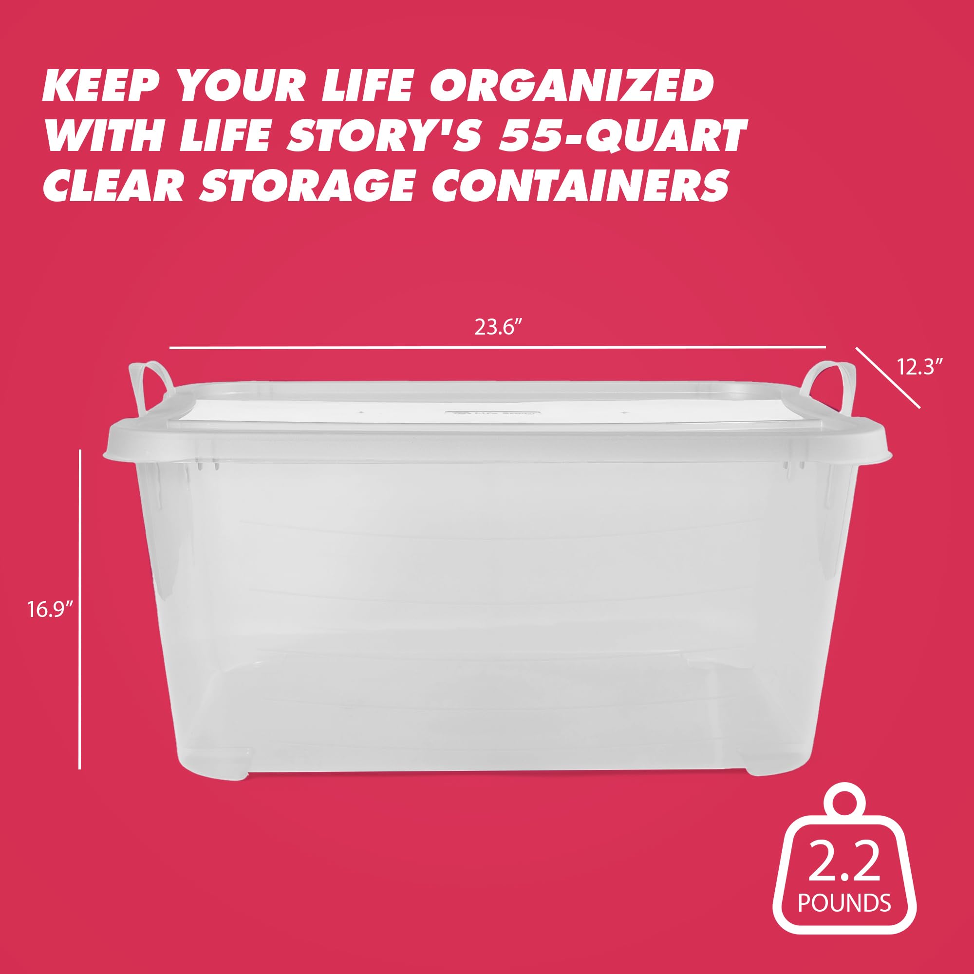 Clear Stackable Storage Boxes for Closet Organization - 55 Quart (18 Pack) - Perfect for Bedroom, Closet, Garage & Seasonal Storage