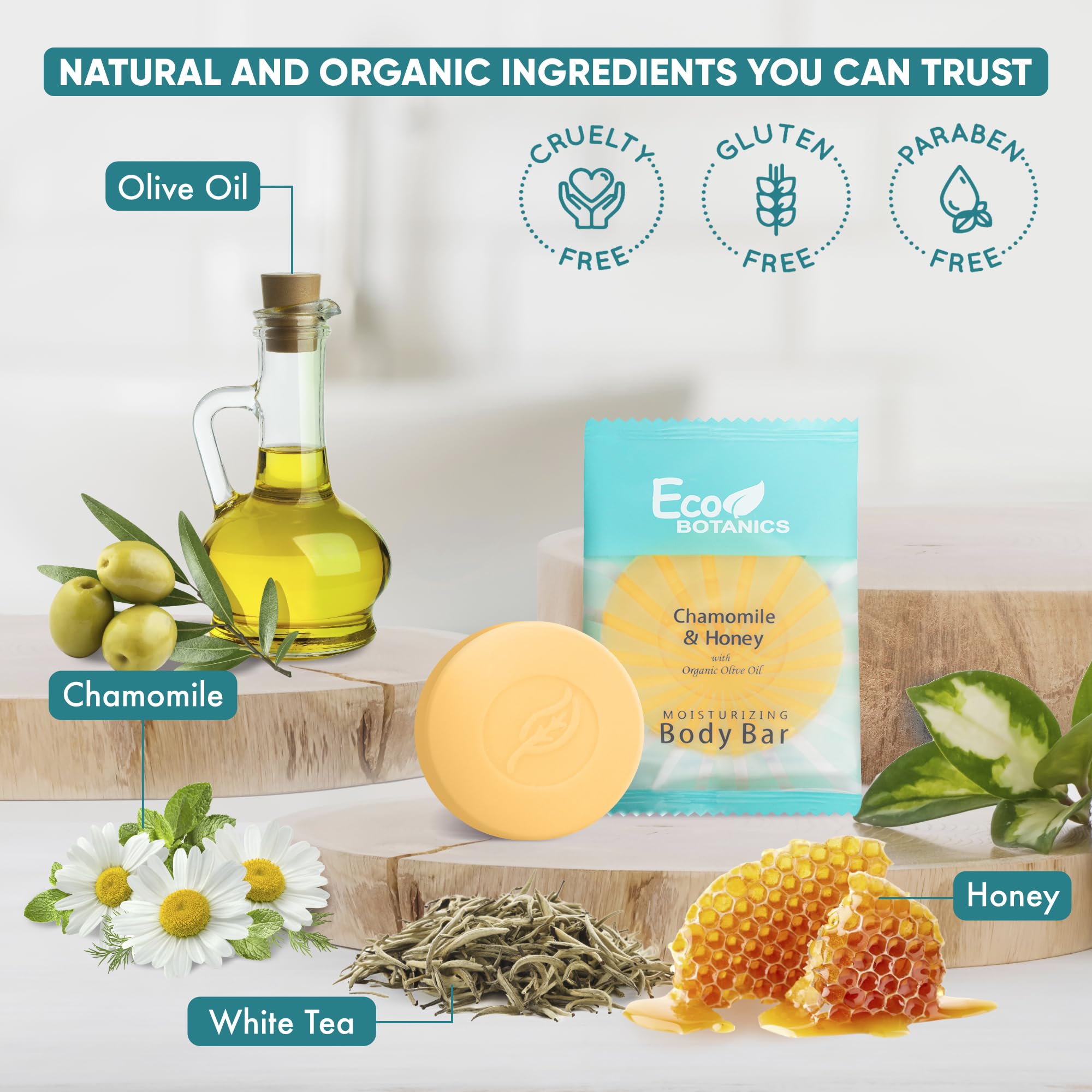 Terra Pure Eco Botanics | 80-Pack 0.85oz Travel-Sized Shampoo, Conditioner, Body Wash & Lotion Set + 100-Pack Soap Bars | Hotel Amenities, Eco-Friendly Toiletries for Travel, Gyms & Hospitality Businesses
