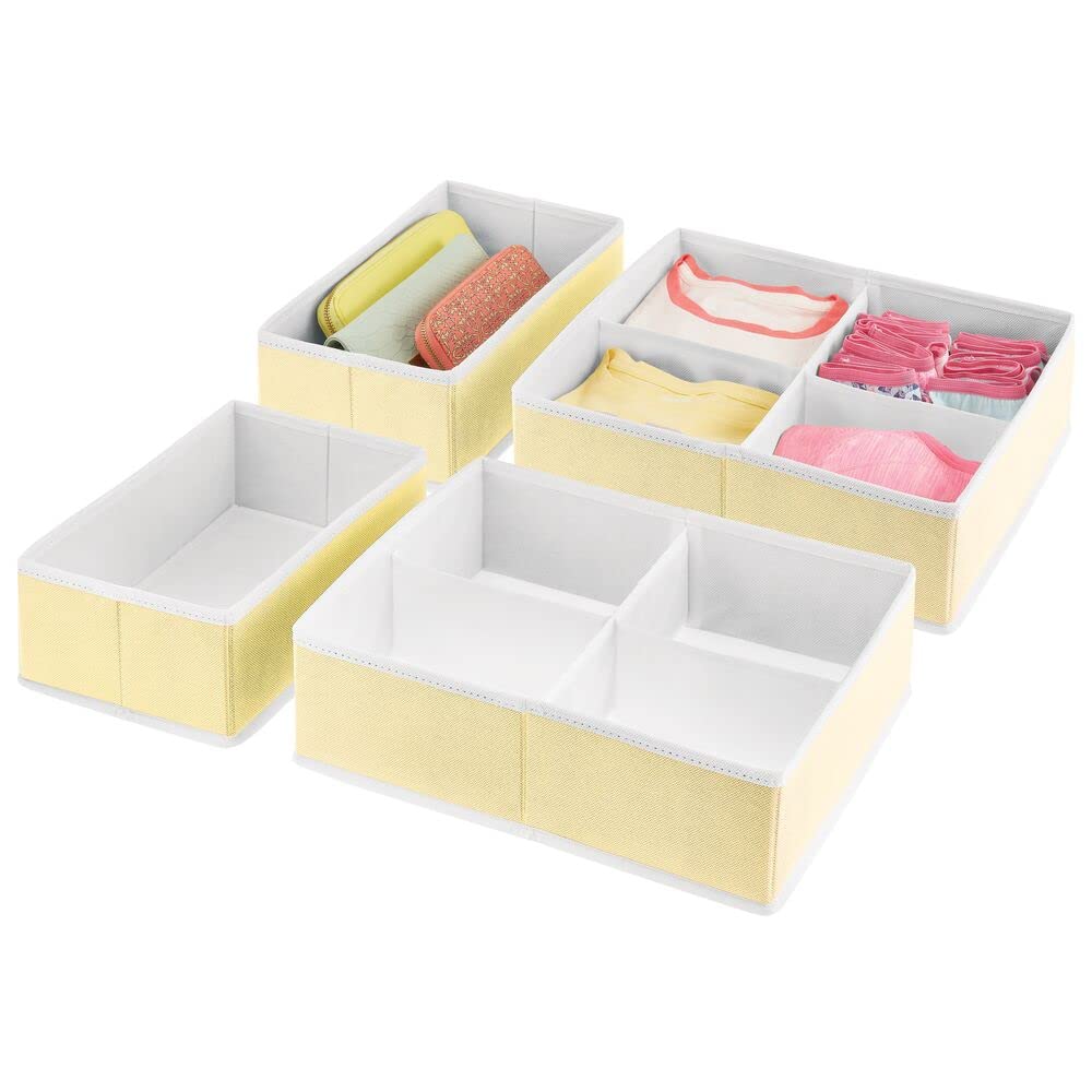 mDesign Soft Fabric Polka Dot Dresser Drawer & Closet Storage Organizer Bin - 5-Section Divided Tray Set of 4 for Kids Room, Nursery, Playroom (Yellow/White) - Perfect for Organizing Toys, Clothes & Accessories