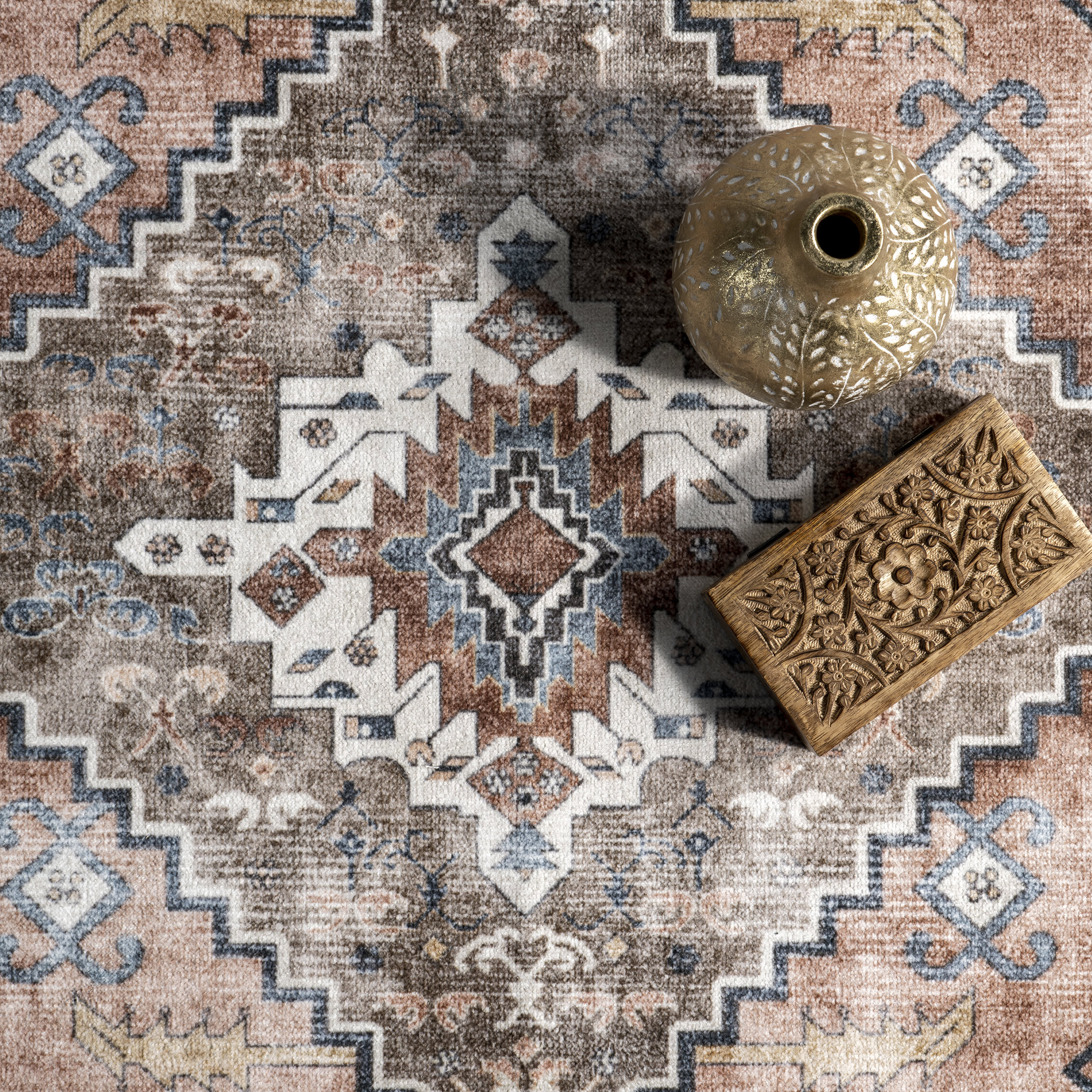 Charis Medallion Washable Rug - Soft & Durable Taupe Area Rug for Living Room, Bedroom, Dining Room - Easy to Clean & Stain Resistant Home Decor