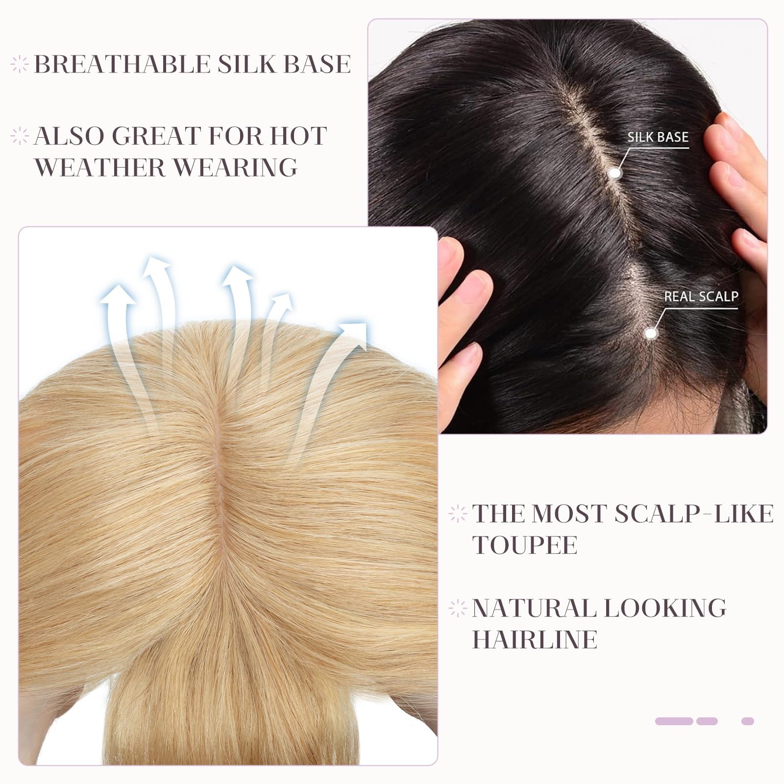100% Real Human Hair Toppers with Bangs for Women - 16 Inch Blonde Clip-in Hairpiece (2.8