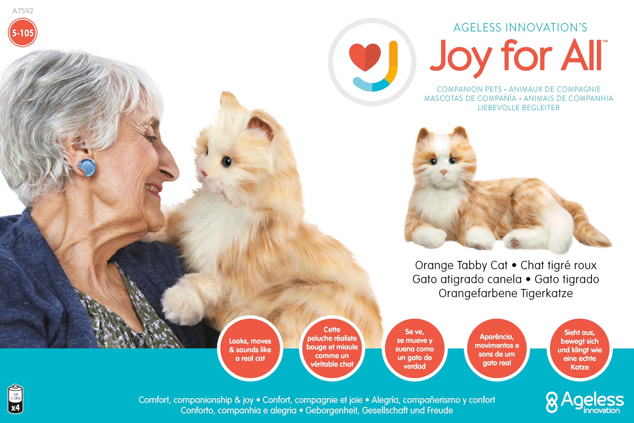 JOY FOR ALL Companion Pet for Seniors - Realistic Animatronic Therapy Cat with Soft Fur & Purring Sounds - Alzheimer's & Dementia Comfort Toy - Orange Tabby - Perfect for Elderly Care, Loneliness Relief & Emotional Support