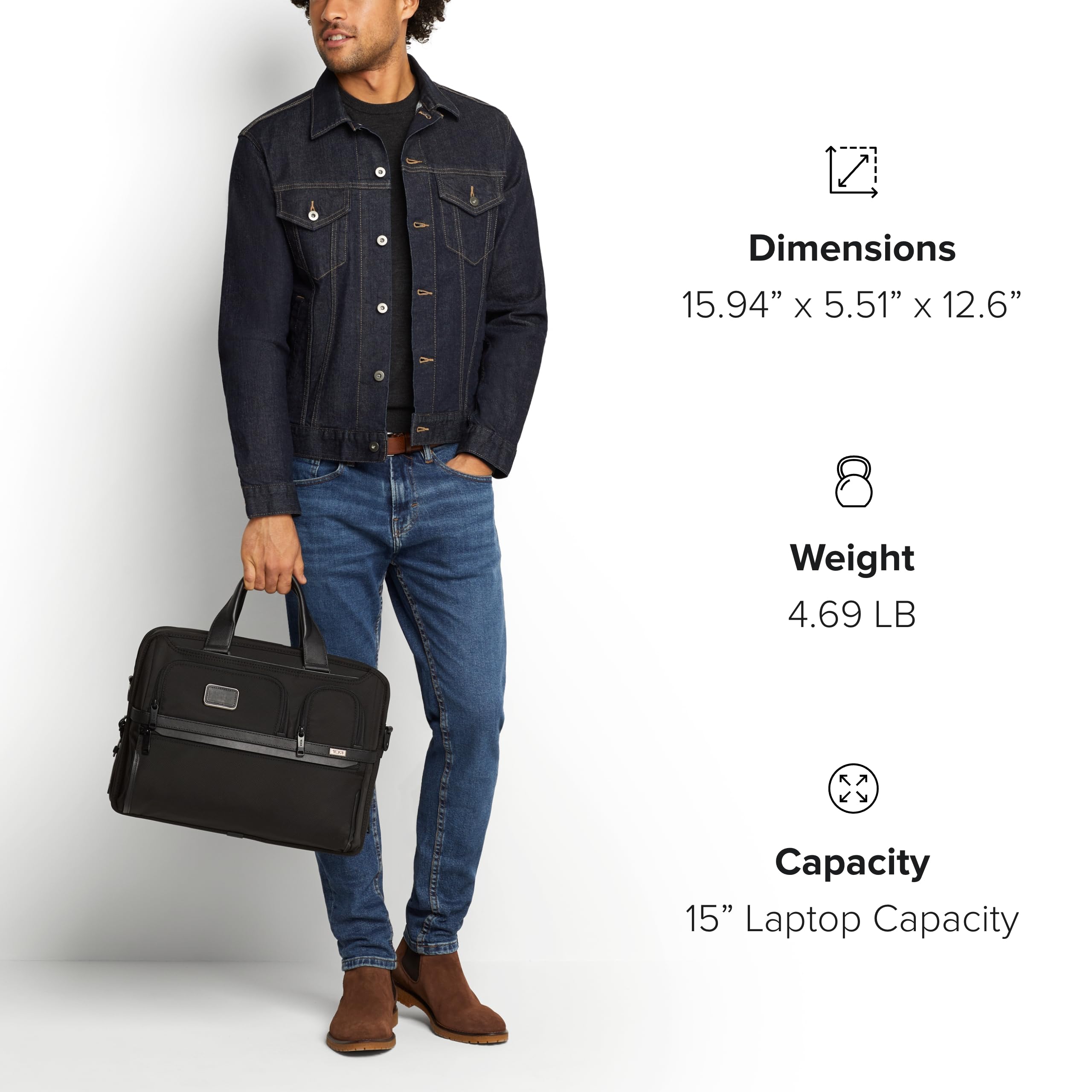 TUMI Alpha Expandable Organizer Laptop Briefcase - 15-Inch Professional Business Laptop Bag for Men & Women - Durable Travel Briefcase with Multiple Pockets | Perfect for Business Trips, Commuting & Office Use