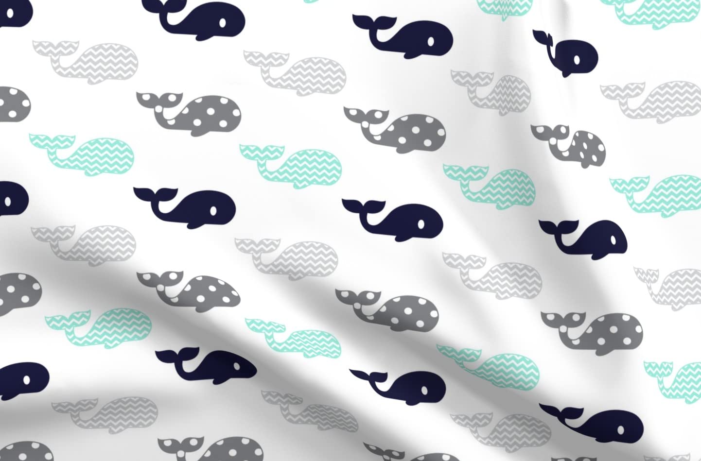 Whale Stripe Nautical Nursery Fabric by Spoonflower - Printed on Velvet Upholstery Material by The Yard | Gender Neutral Summer Beach Theme | Perfect for Home Decor, Apparel & DIY Projects (Ideal for Baby Rooms, Beachwear & Coastal Interior Design)