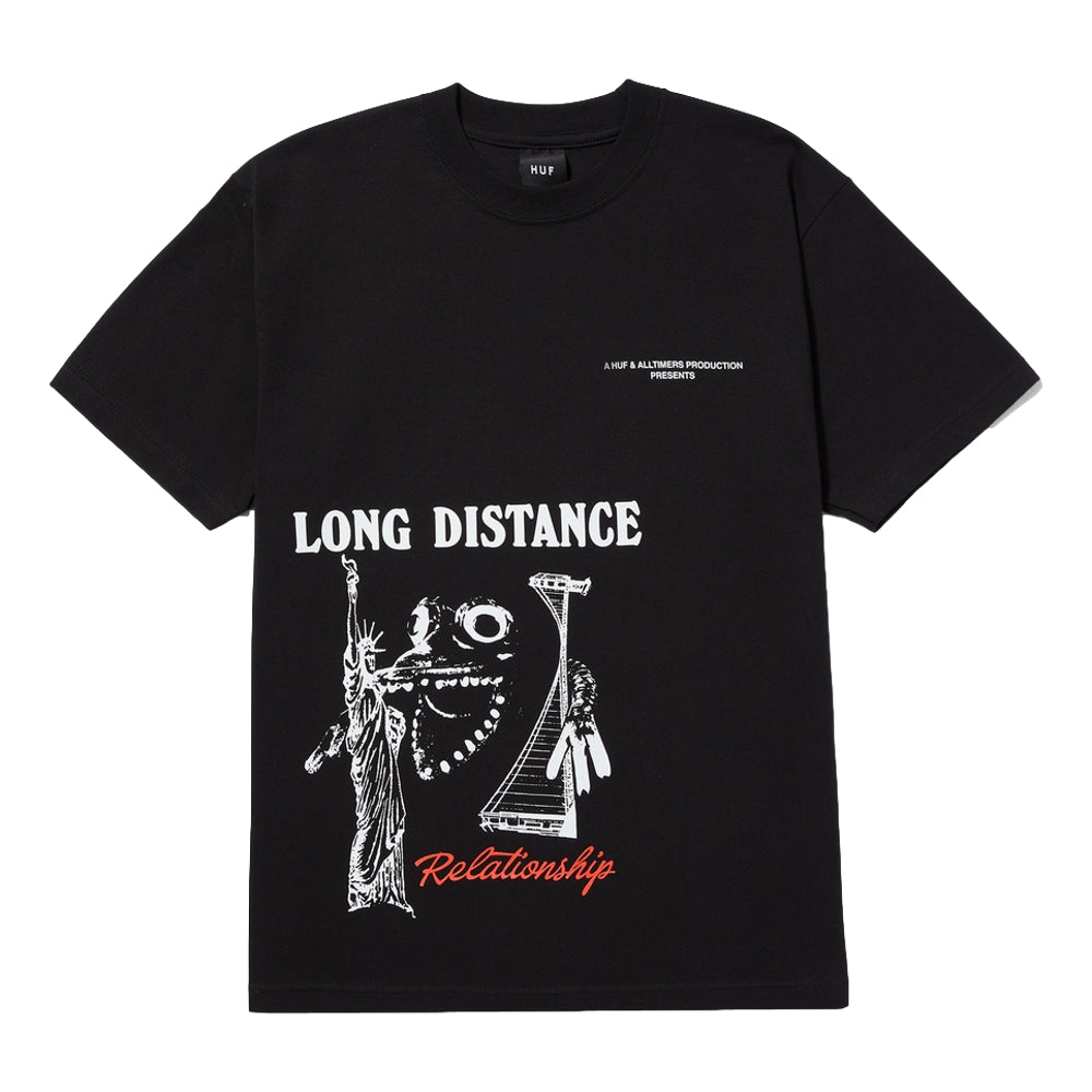 HUF X ALLTIMERS Coast 2 Coast Graphic T-Shirt - Black Cotton Streetwear Tee for Men | Skateboarding, Urban Fashion, Casual Wear