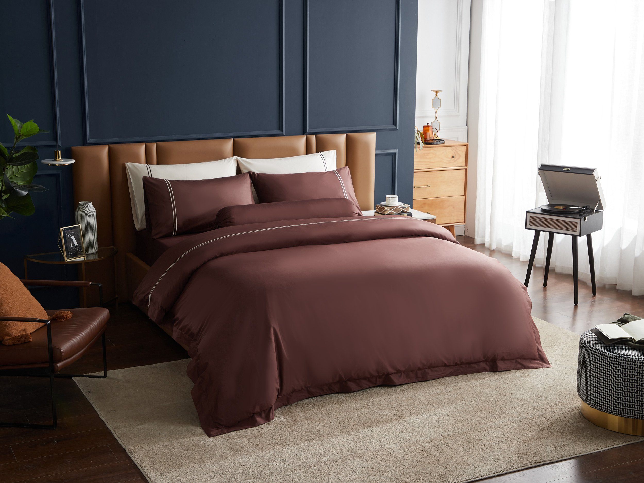 Prestigio™ Bruno Hotel Quality Fitted Sheet Set with Tawny Lines - Luxury Bedding for Hotels, Airbnb & Upscale Home Decor