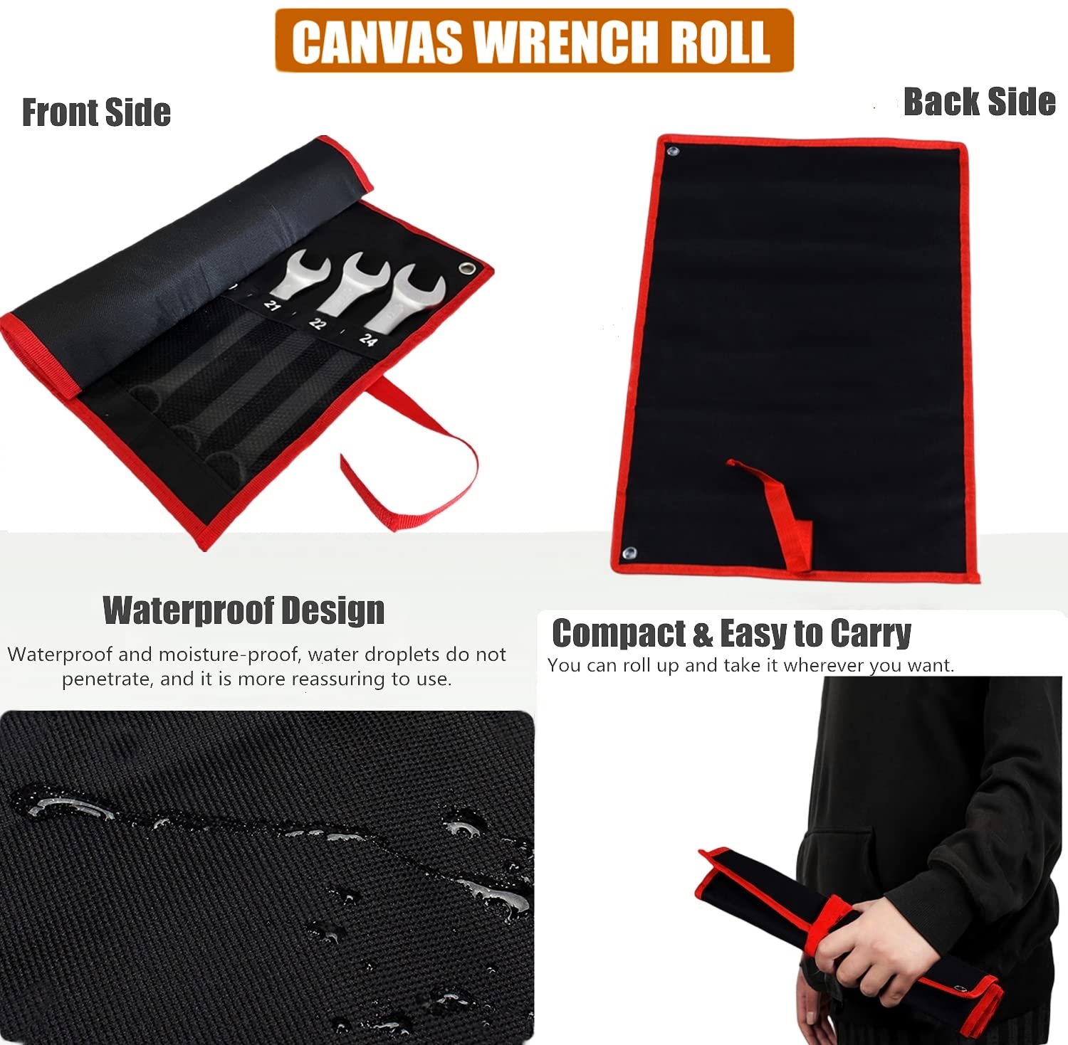 BLIRITEL Heavy Duty Wrench Roll Up Pouch - 15 Pocket Tool Organizer for Mechanics & Electricians - Compact Spanner & Plier Holder - Perfect for Workshop, Garage & DIY Projects