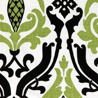 Linen Damask Print Green & Black 16x16 Throw Pillow - Decorative Cushion for Sofa, Bed & Home Décor