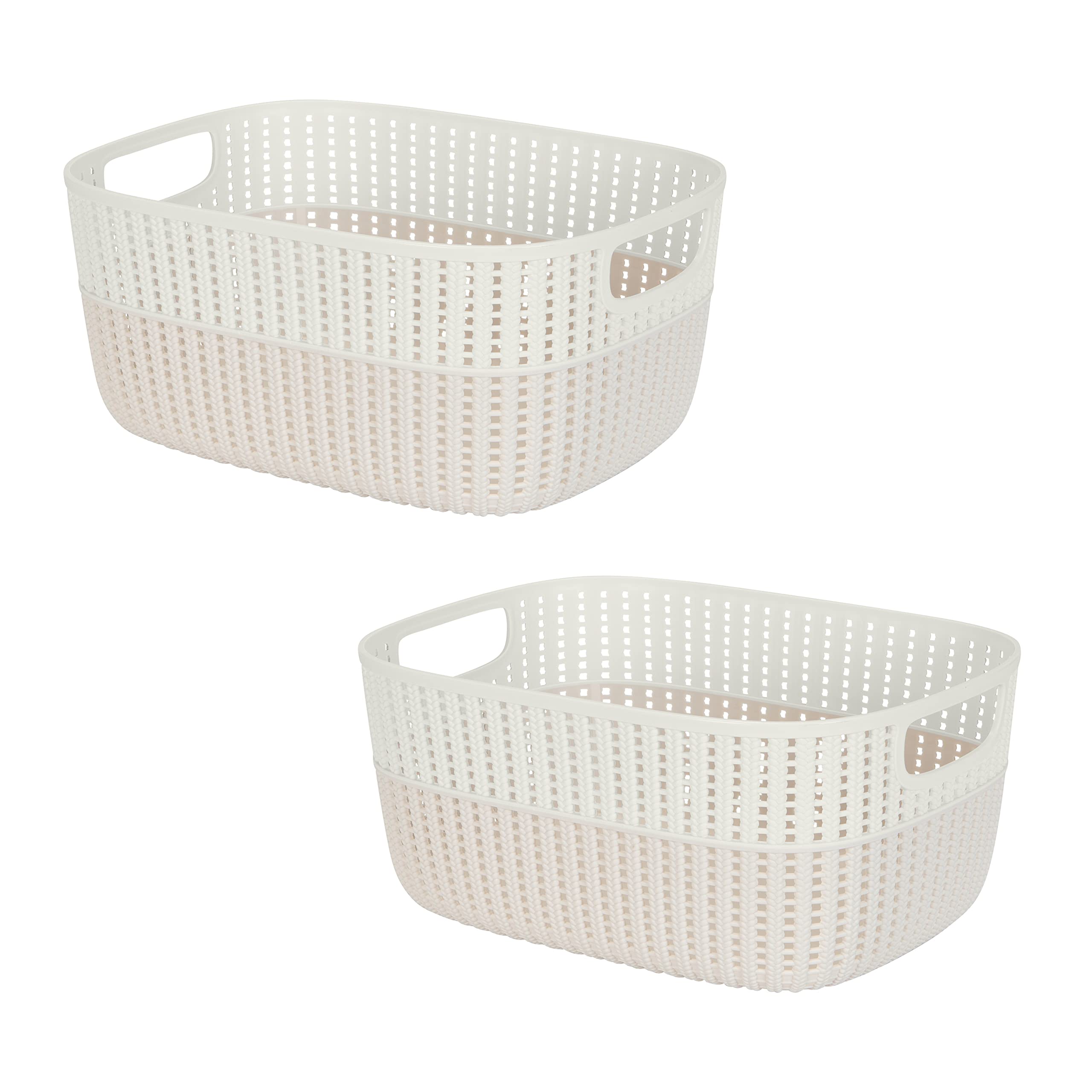 2 Pack 2-Tone Sailor Knot Plastic Storage Baskets - Decorative Organizing Totes for Closet, Bathroom, Toys & Accessories | Large Ivory Bins for Home Decluttering & Organization (Perfect for Bedroom, Nursery & Laundry Room Storage)