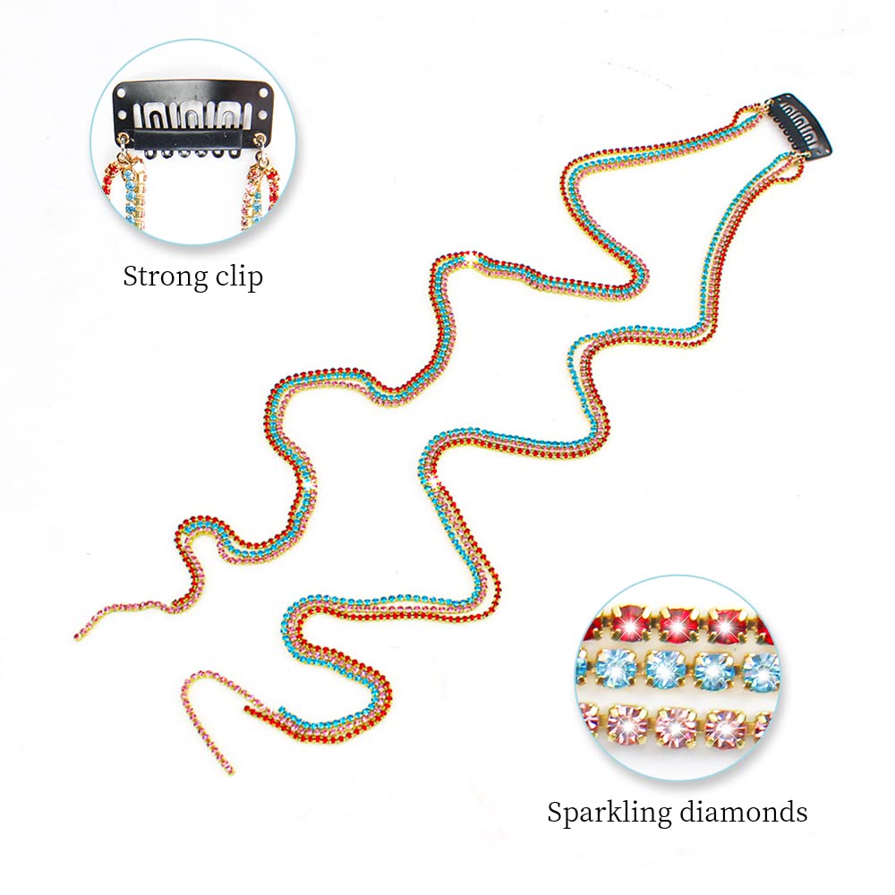 Shinon Crystal Tassel Hair Clips with Rhinestones - Colorful Shiny Hair Extension Chains for Women & Girls | Perfect for Parties, Weddings, and Special Occasions