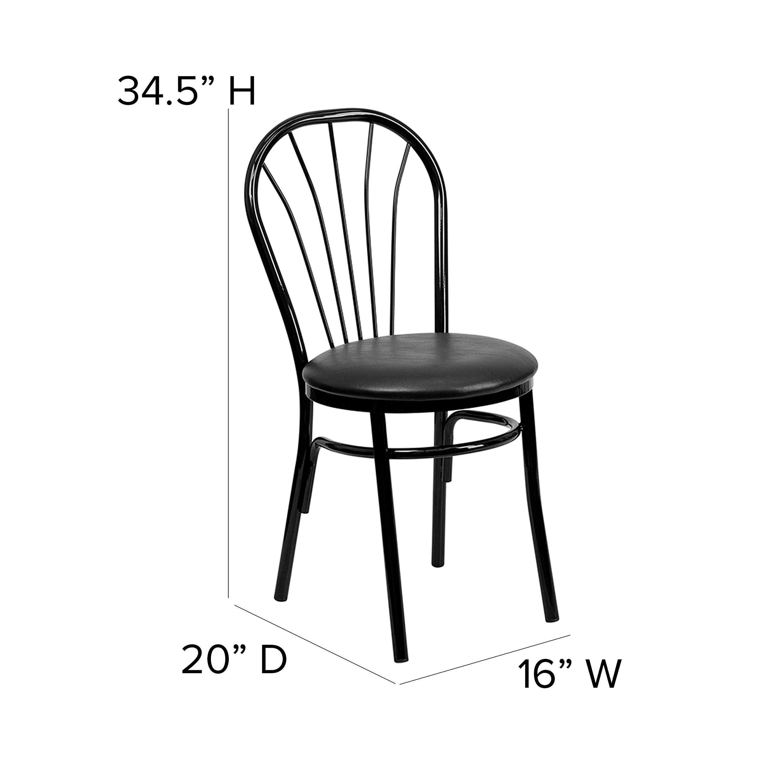 EMMA + OLIVER Black Vinyl Seat Fan Back Metal Chair - Indoor/Outdoor Dining, Patio, Restaurant, Cafe, Kitchen Use