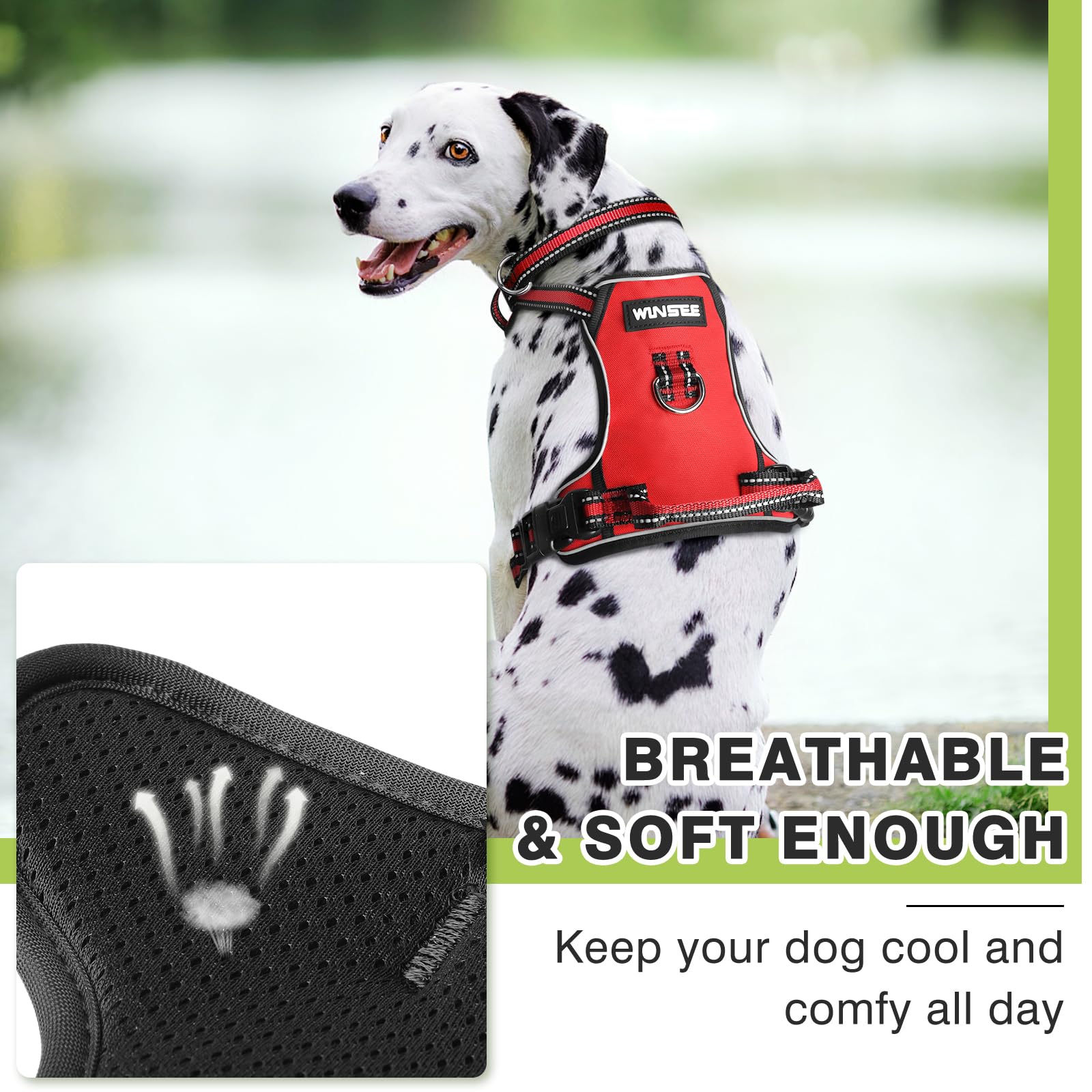 WINSEE No Pull Dog Harness - Adjustable Reflective Pet Vest with Front/Back Leash Clips for Small Medium Large XL Dogs - Easy Control Handle for Walking, Running & Outdoor Adventures