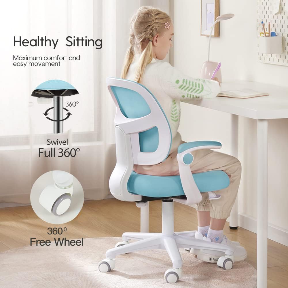 **Adjustable Kids Desk Chair - Ergonomic Study Chair for Children Ages 4-12, Light Blue - Perfect for Homework, Online Learning & Playtime**