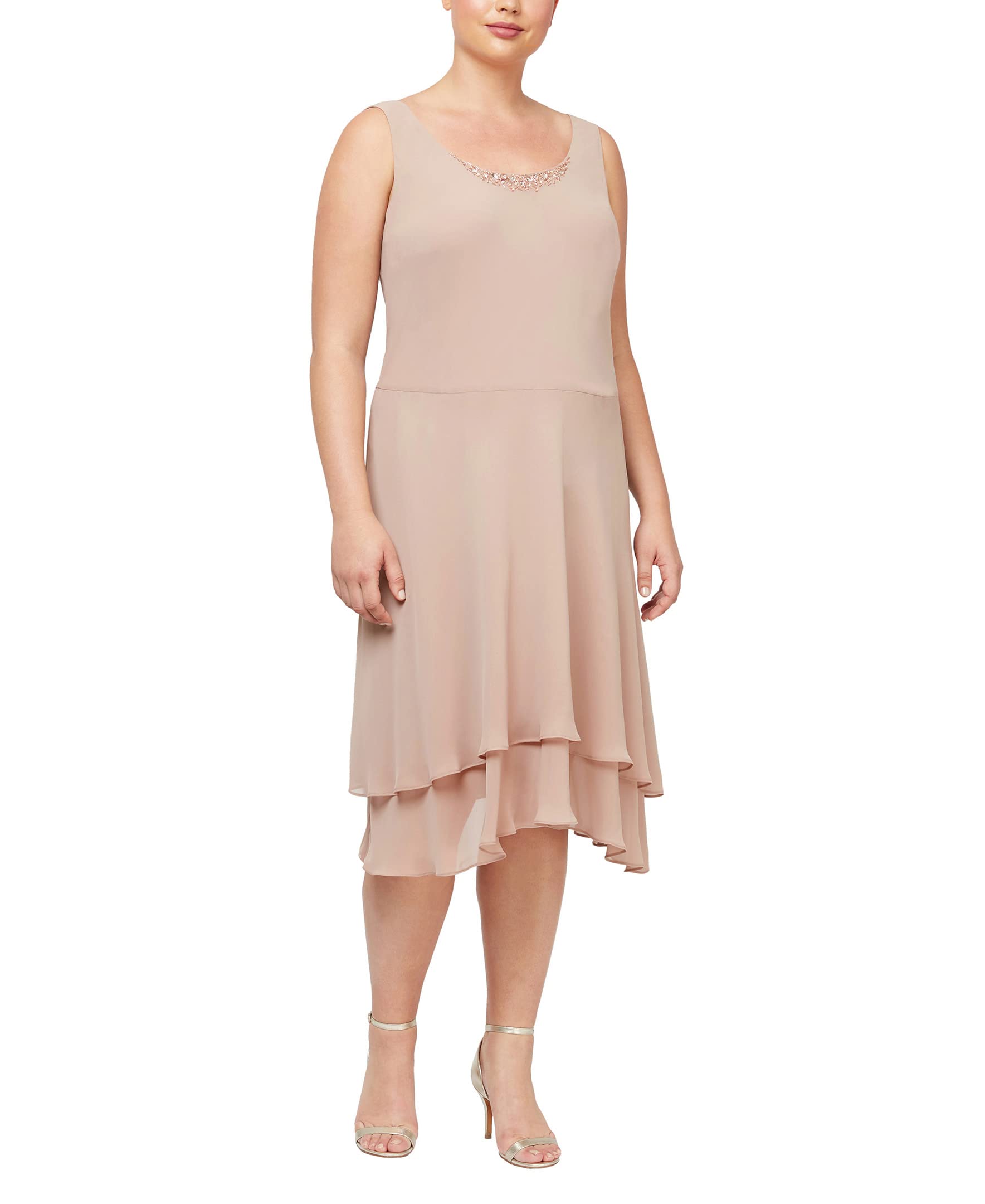 S.L. Fashions Plus Size Embellished Tiered Mother of The Bride Dress with Jacket - Elegant Formal Gown for Weddings, Special Occasions & Evening Events