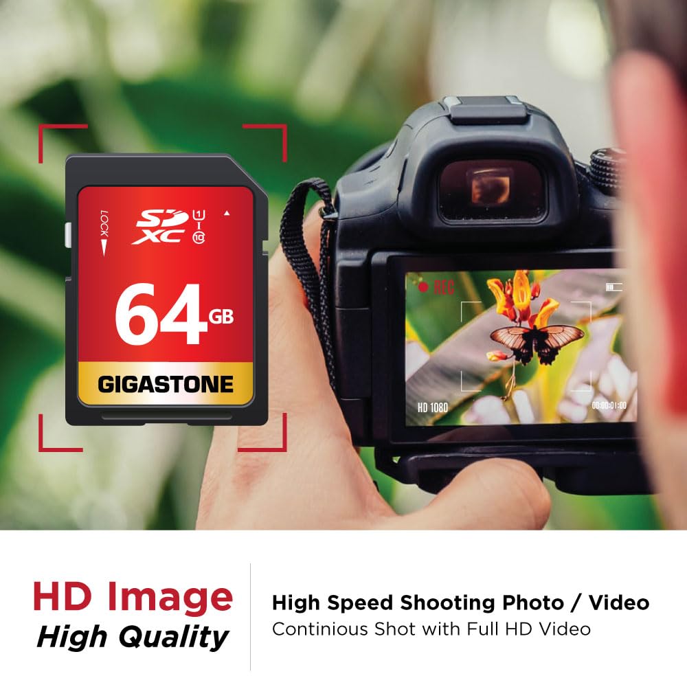 GIGASTONE 64GB 10-Pack SD Card UHS-I U1 Class 10 SDXC Memory Card - High Speed Full HD Video for Canon Nikon Sony Pentax Kodak Olympus Panasonic Digital Cameras - Includes 10 Mini Cases - Perfect for Photography, Videography & Data Storage