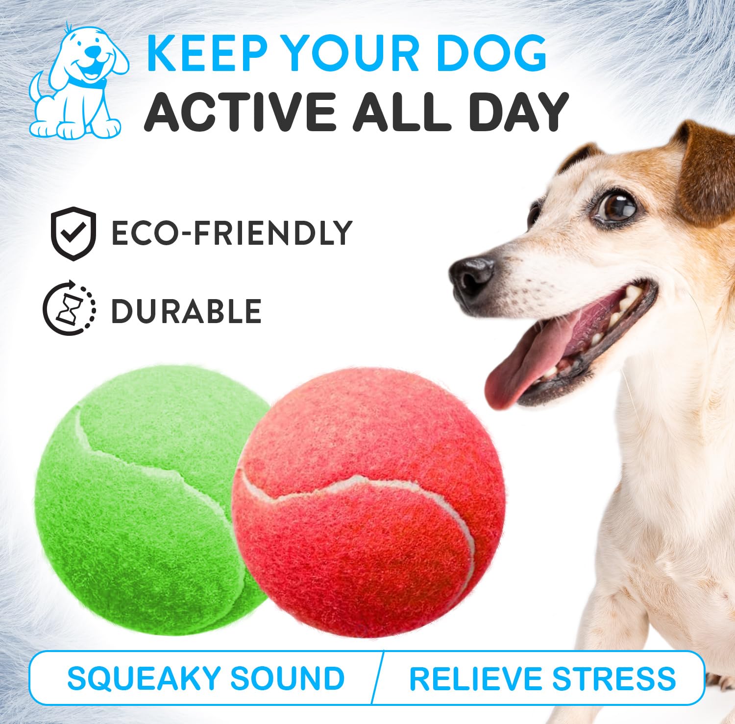 Pacific Pups Dog Toys - 6 Pack Tennis & Squeaky Balls for Small & Medium Dogs - Chew-Proof Treat Dispensing Toys for Indoor & Outdoor Play, Training & Fetch Games