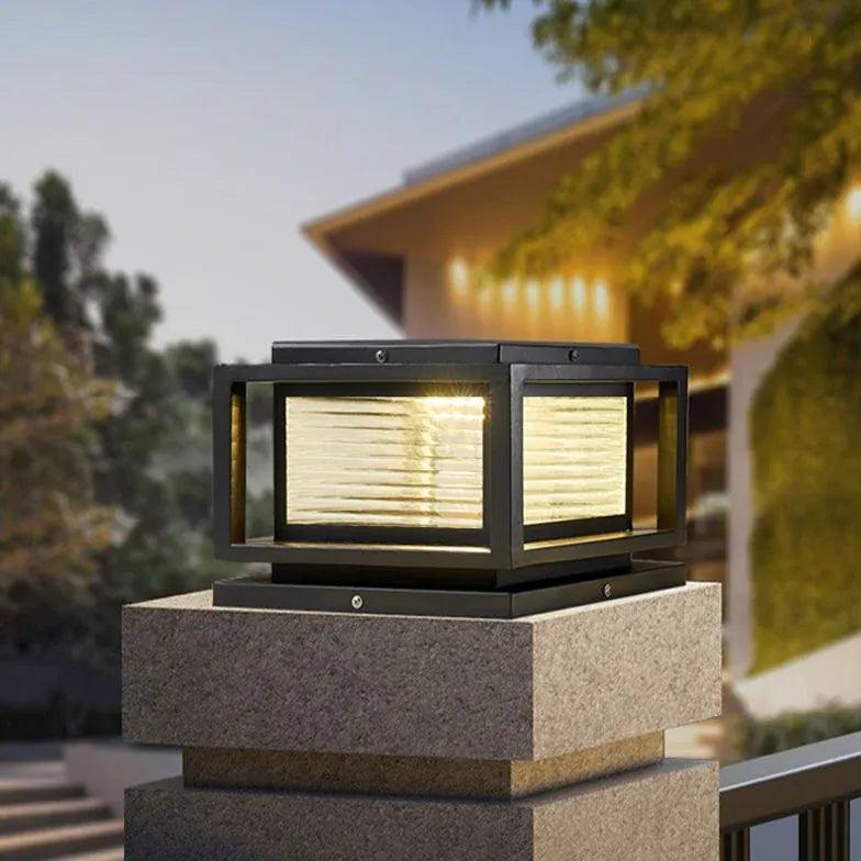Textured Glass Rectangular Solar Outdoor Pillar Lights - Waterproof LED Landscape Lighting for Garden, Pathway, Driveway, Patio, and Yard Decoration
