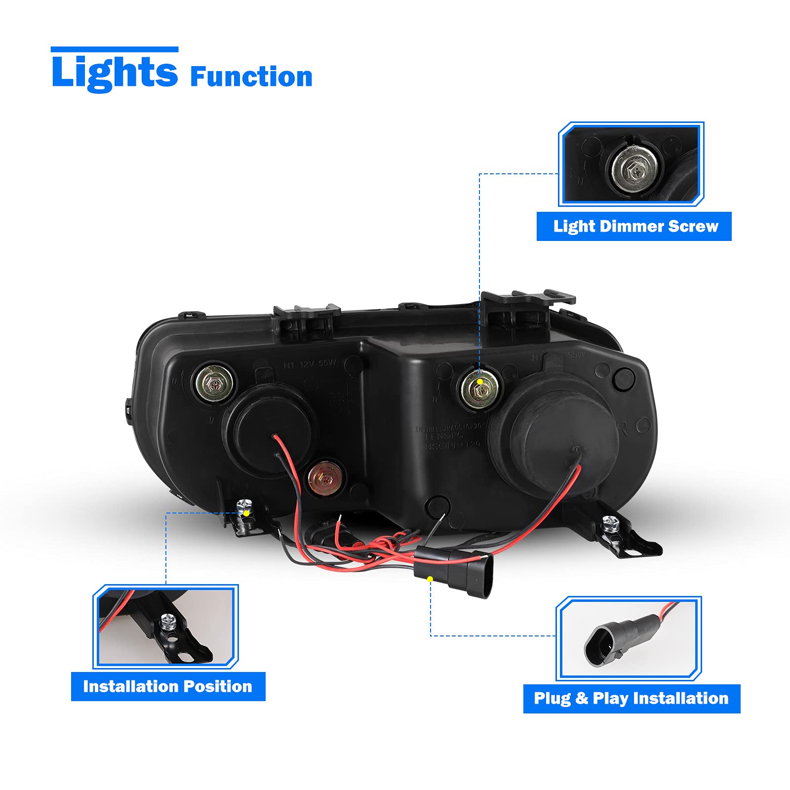 WOLFSTORM Halo Projector Headlight Assembly Replacement for 1994-1997 Acura Integra - Black Housing, LED Angel Eyes, DOT Approved (Perfect for Night Driving & Car Upgrades)