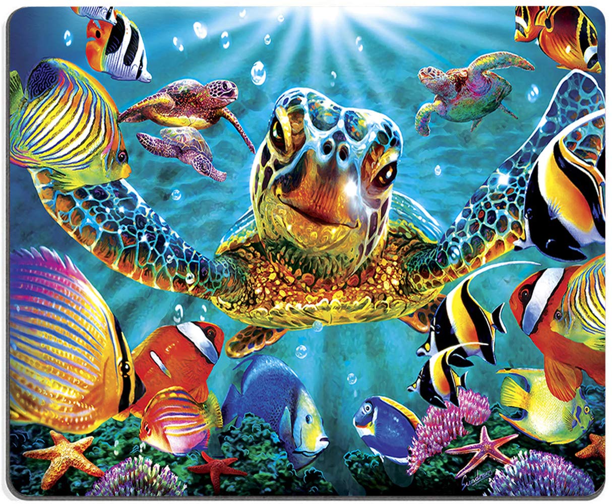 Colorful Sea Turtles & Fish Design Non-Slip Mouse Pad - Waterproof Gaming Mouse Mat with Rubber Base for Office, Home, Laptop & Travel (9.5