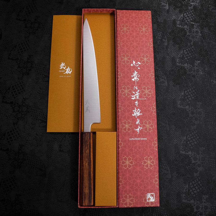 Premium 240mm Sujihiki Japanese Knife - Stainless Clad Blue Super Steel, Polished Sumi Urushi Handle - Perfect for Slicing Sashimi, Sushi & Roasts