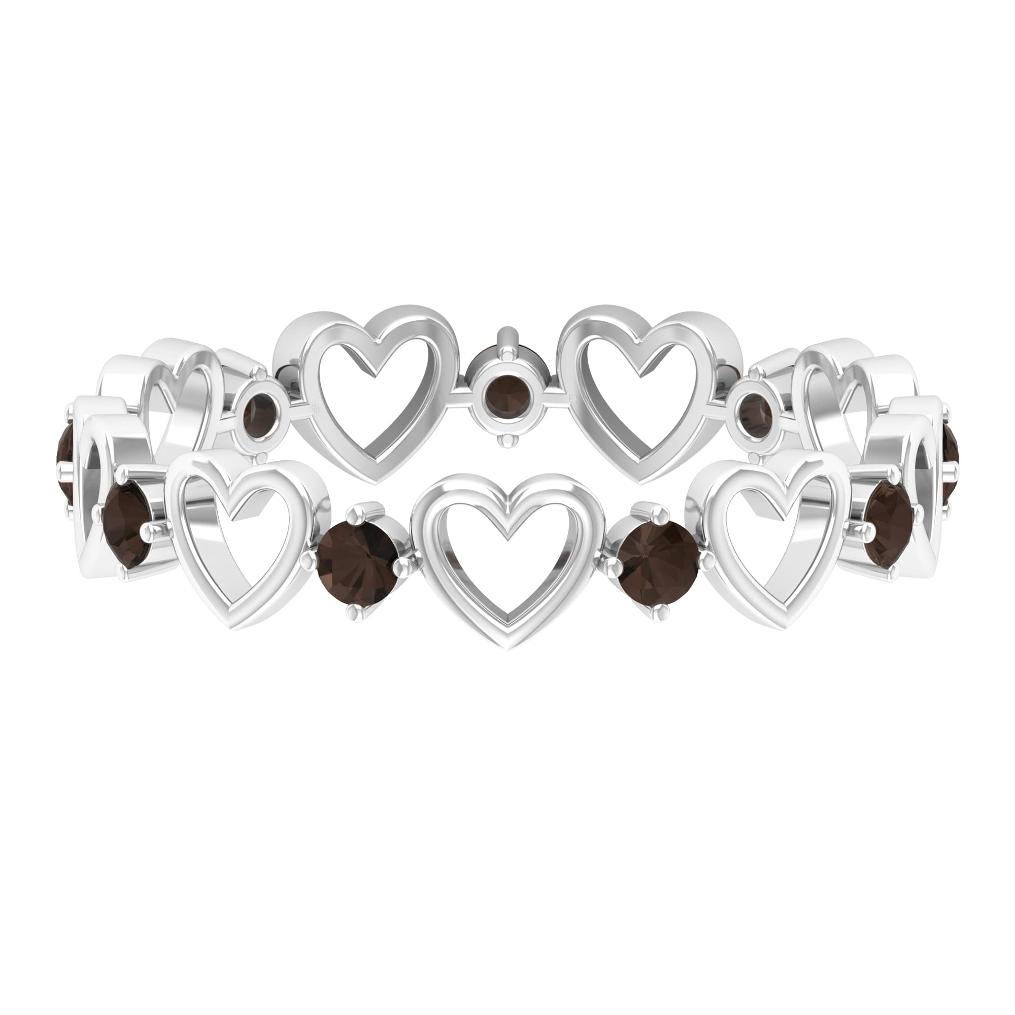 14K Solid Gold Smoky Quartz Band Ring for Women - Elegant Promise & Open Heart Ring - Perfect for Anniversaries, Engagements & Special Occasions