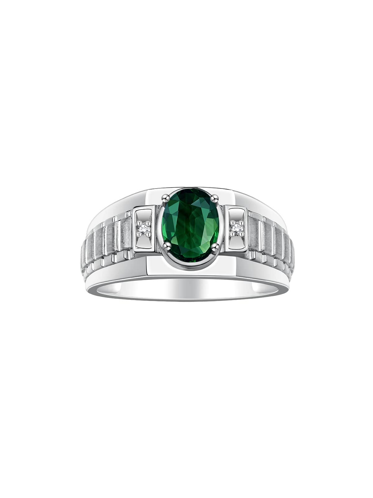 Rylos Men's Sterling Silver 8X6MM Oval Gemstone & Diamond Ring - Classic Designer Birthstone Jewelry for Men, Sizes 8-13 | Perfect for Weddings, Anniversaries & Special Occasions
