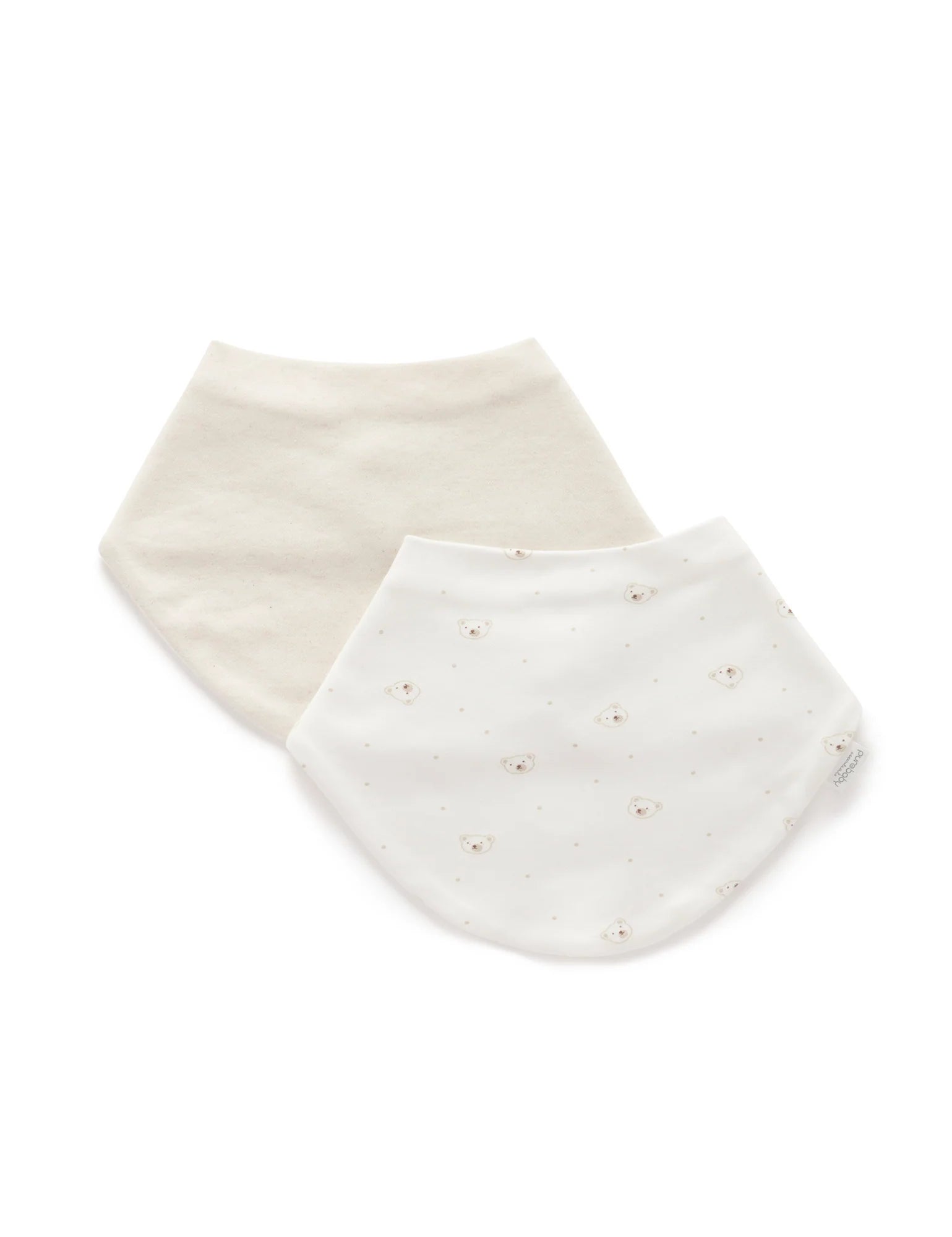 Purebaby Dribble Bibs 2 Pack - Soft Organic Cotton Baby Drool Bibs with Cute Vanilla Bear Design | Perfect for Feeding, Teething & Messy Playtime